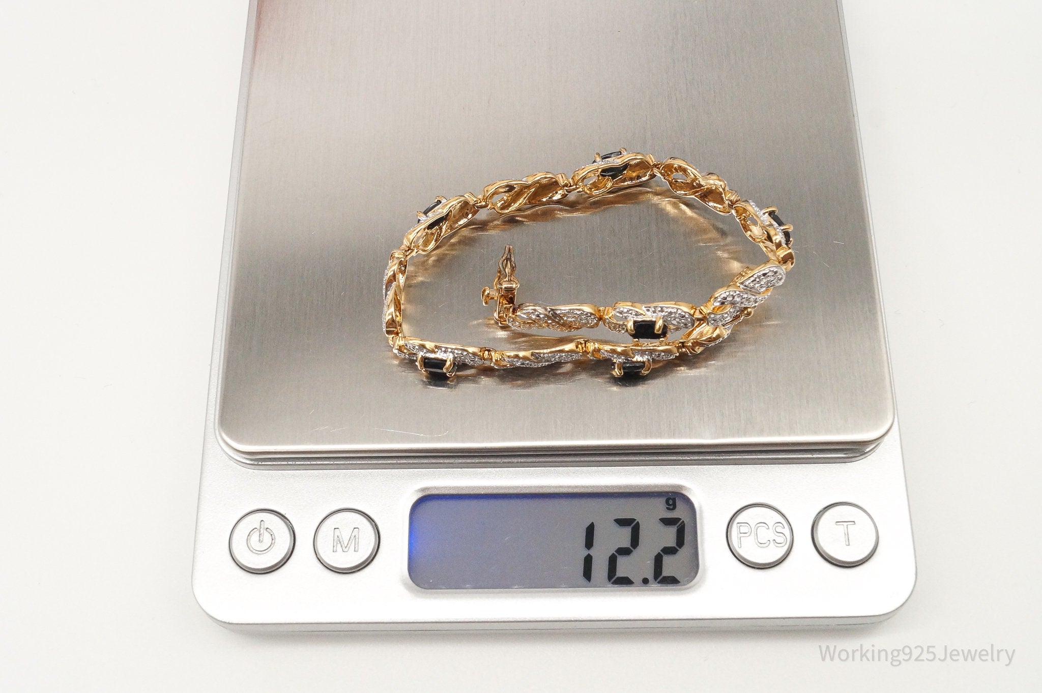 Designer Ross Simons Sapphires One Diamond 18Kt Gold Vermeil Sterl. Sil Bracelet