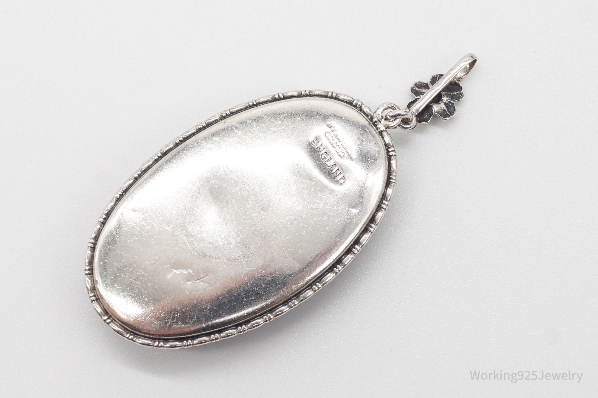 Large Antique England Butterfly Wing Sterling Silver Necklace Pendant