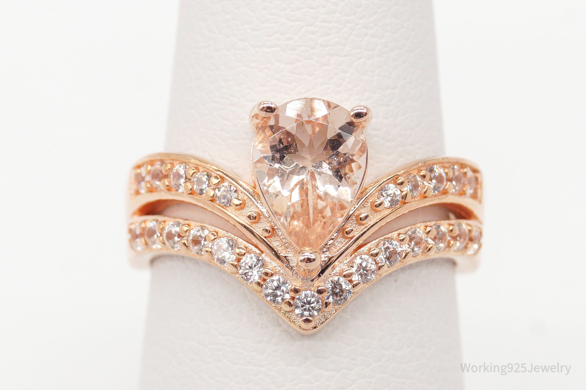 Pink Morganite White Zircon 18K Rose Gold Over Sterling Silver Ring - Size 6.75