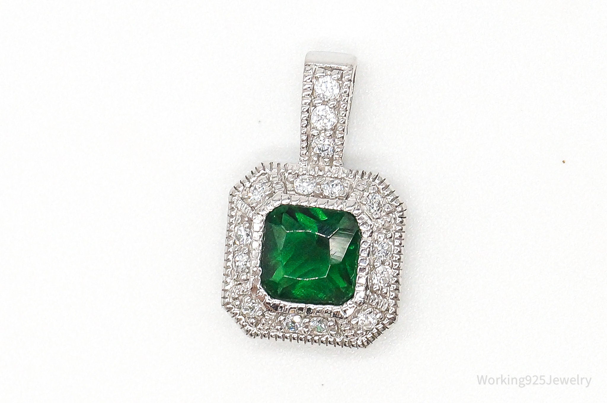 Designer CWE Lab Emerald Cubic Zirconia Sterling Silver Pendant