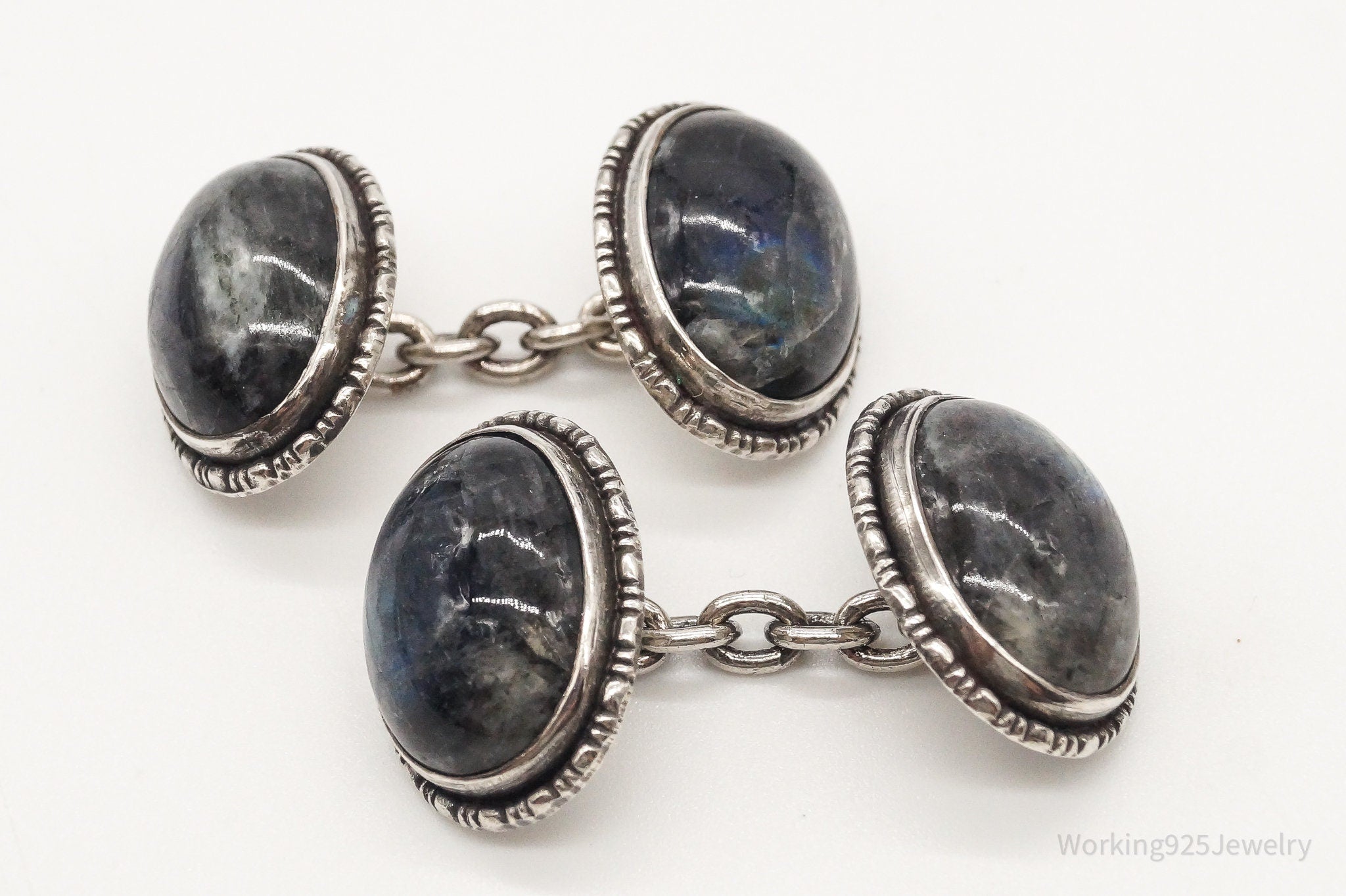 Antique Shiptonia Labradorite Sterling Silver Cufflinks