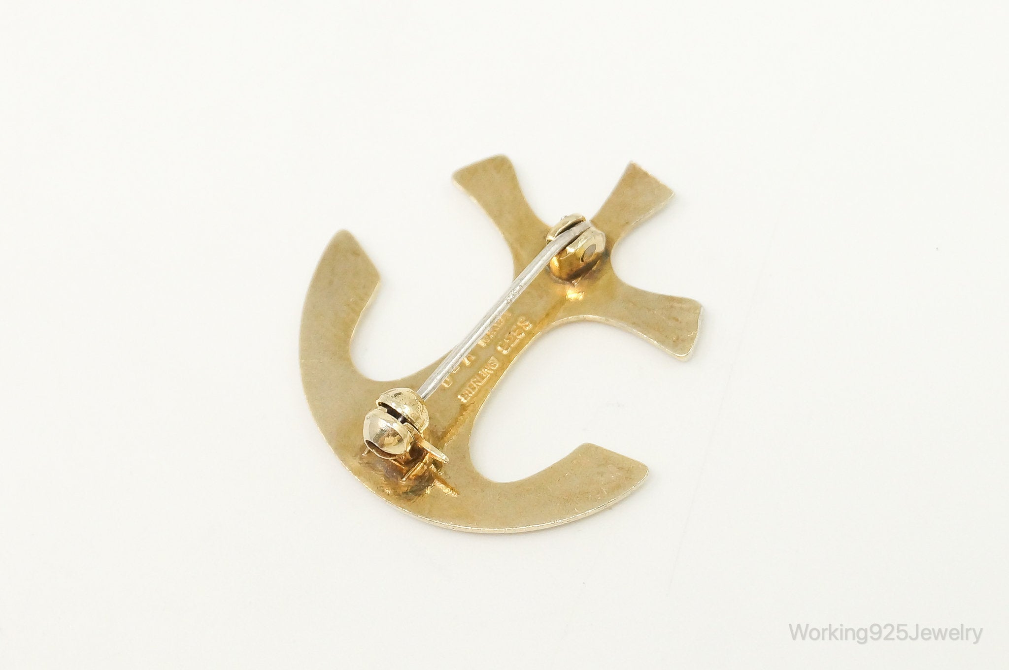 VTG David Andersen White Enamel Gold Vermeil Sterling Silver Anchor Brooch Pin