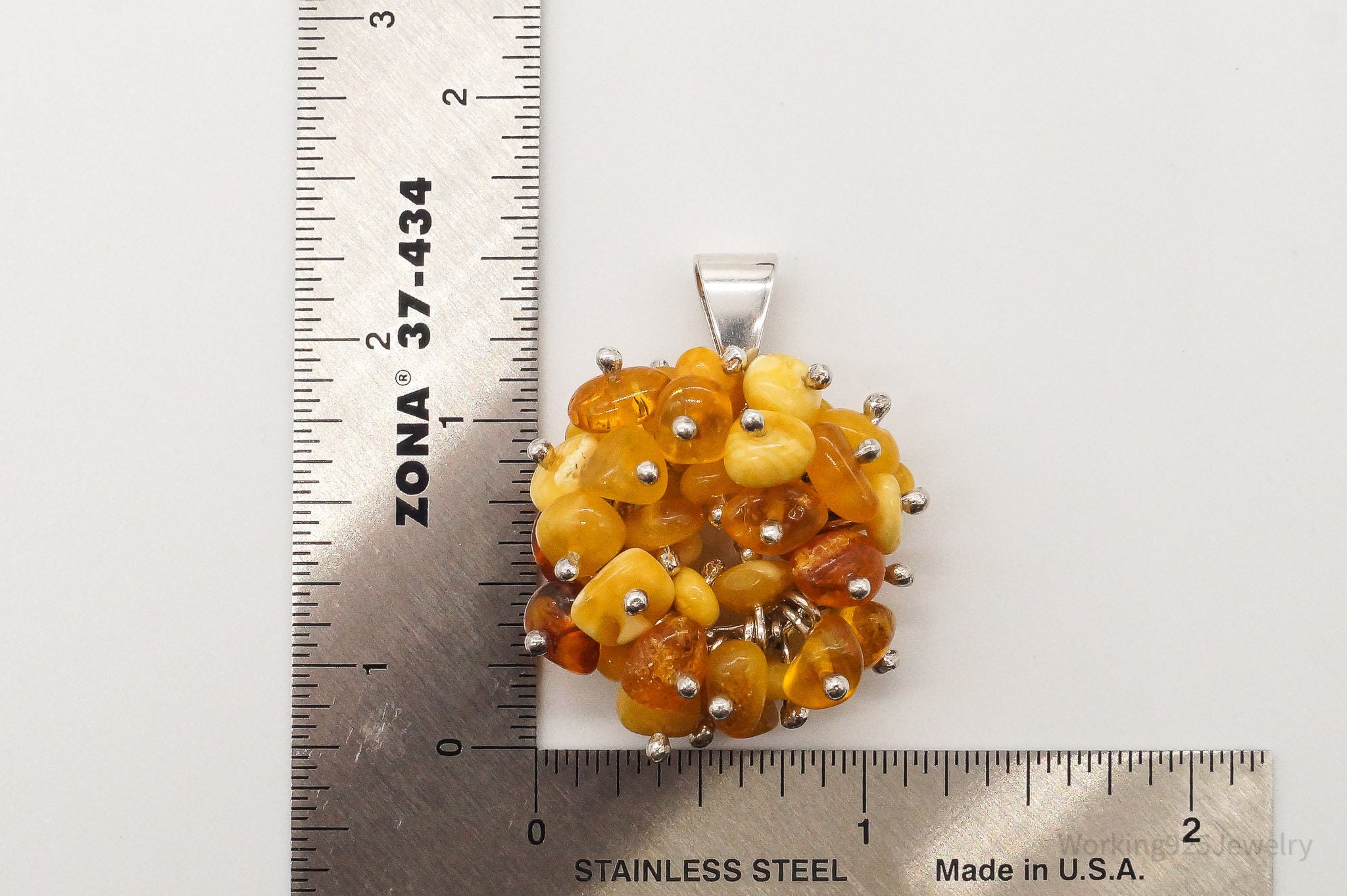 Vintage Amber Modernist Sterling Silver Pendant