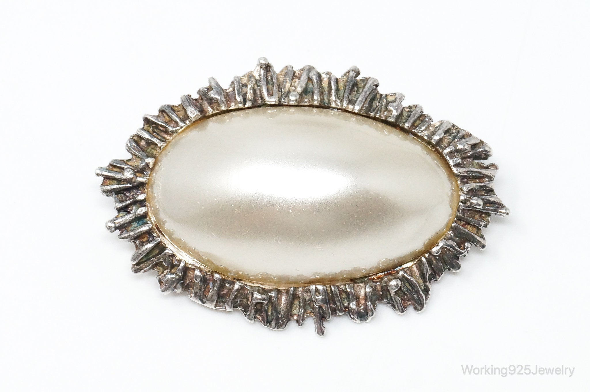 Rare Vintage Astrid Holthe Pearl Sterling Silver Brooch Pin