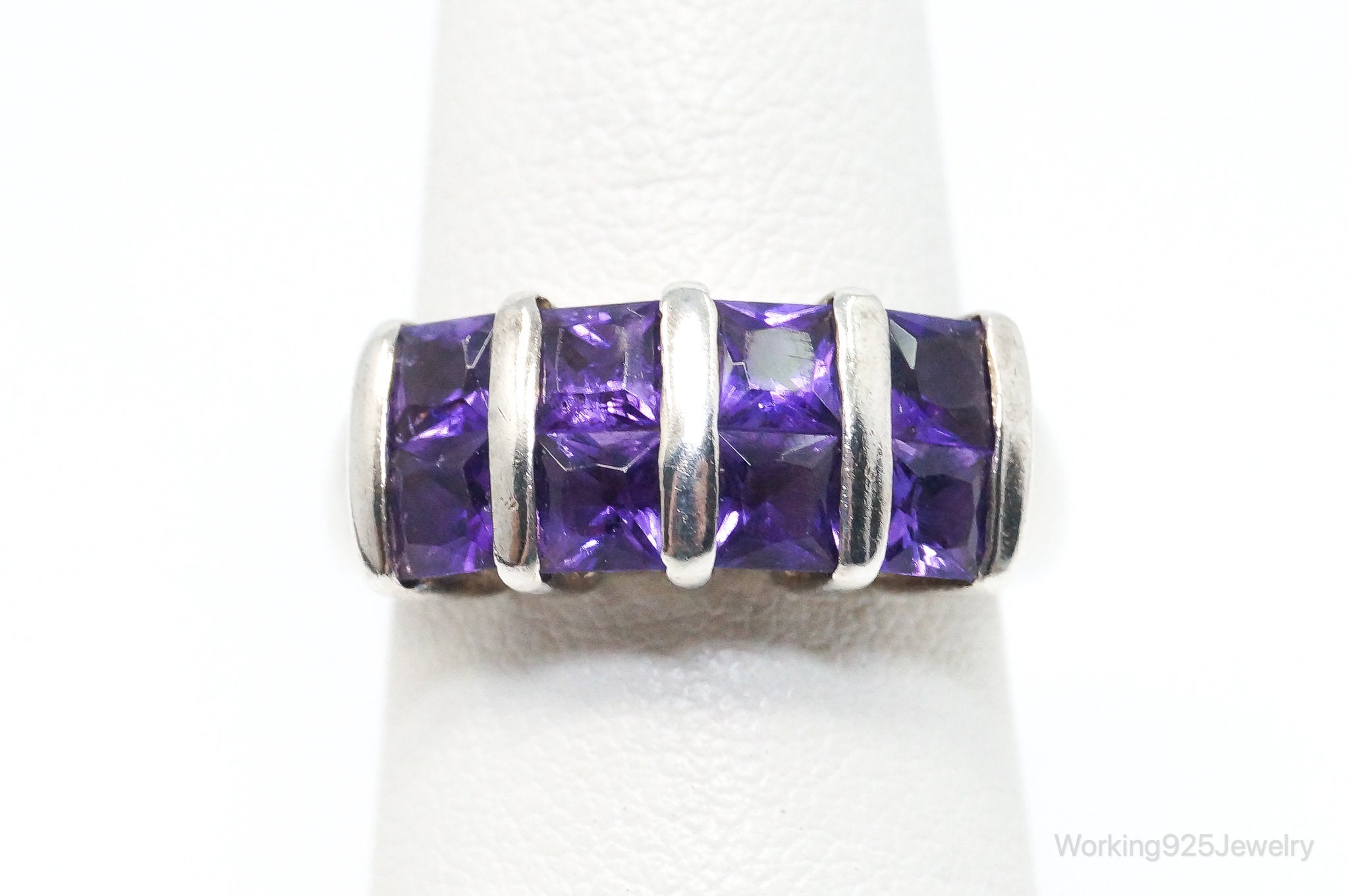 Vintage Art Deco Amethyst Sterling Silver Ring - Size 6