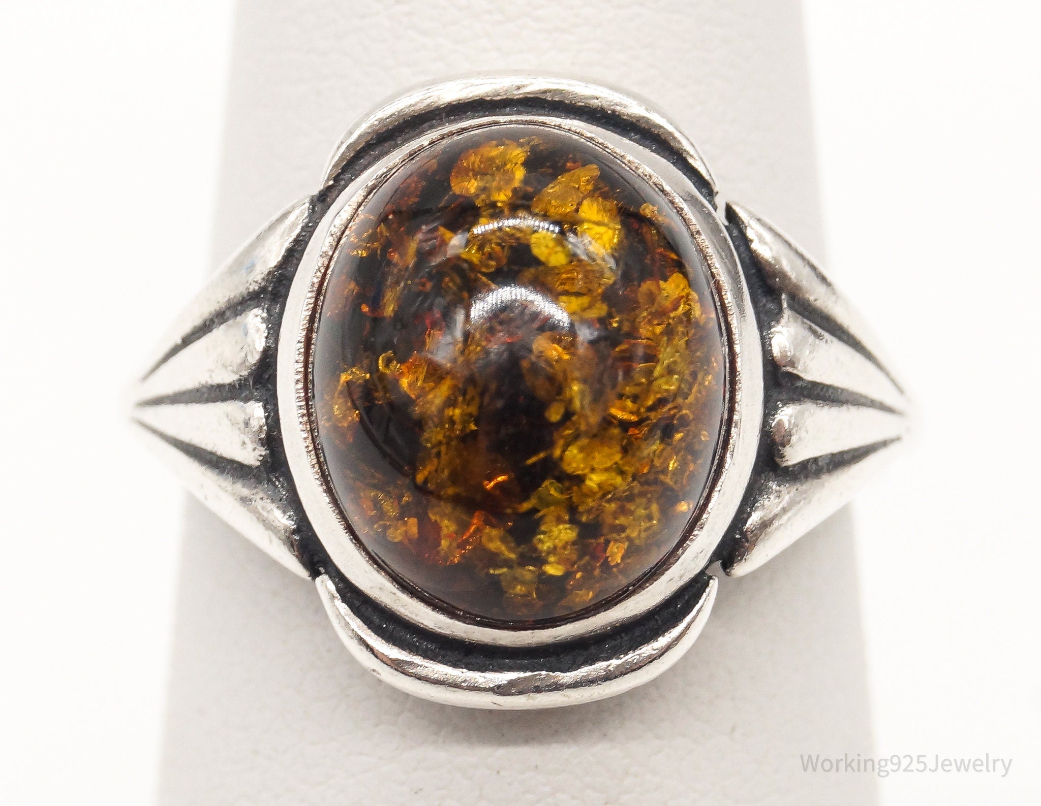 Vintage Amber Sterling Silver Ring - Size 6