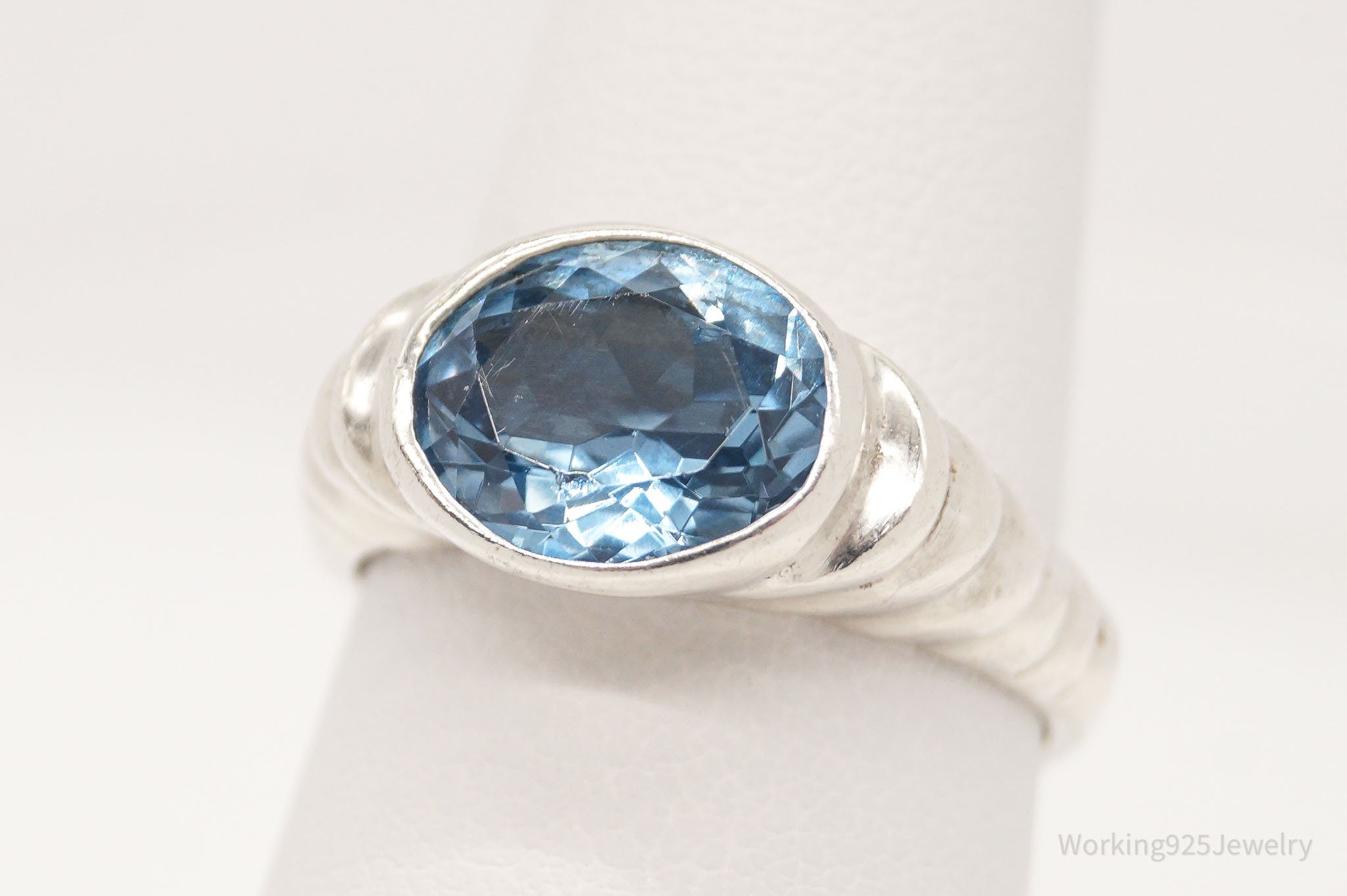 Vintage Designer Espo London Blue Topaz Sterling Silver Ring - Size 6.75