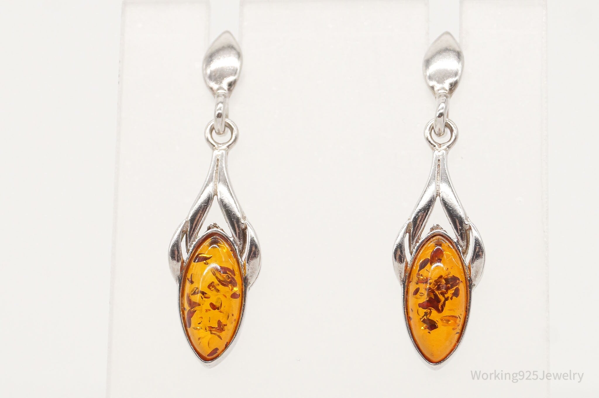 Vintage Amber Modernist Sterling Silver Earrings