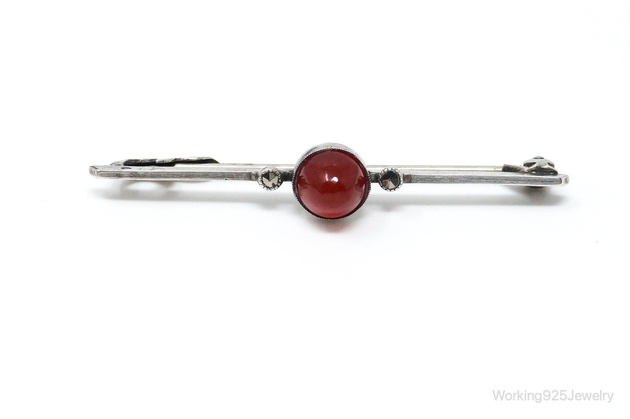 Antique Carnelian Sterling Silver Brooch Pin