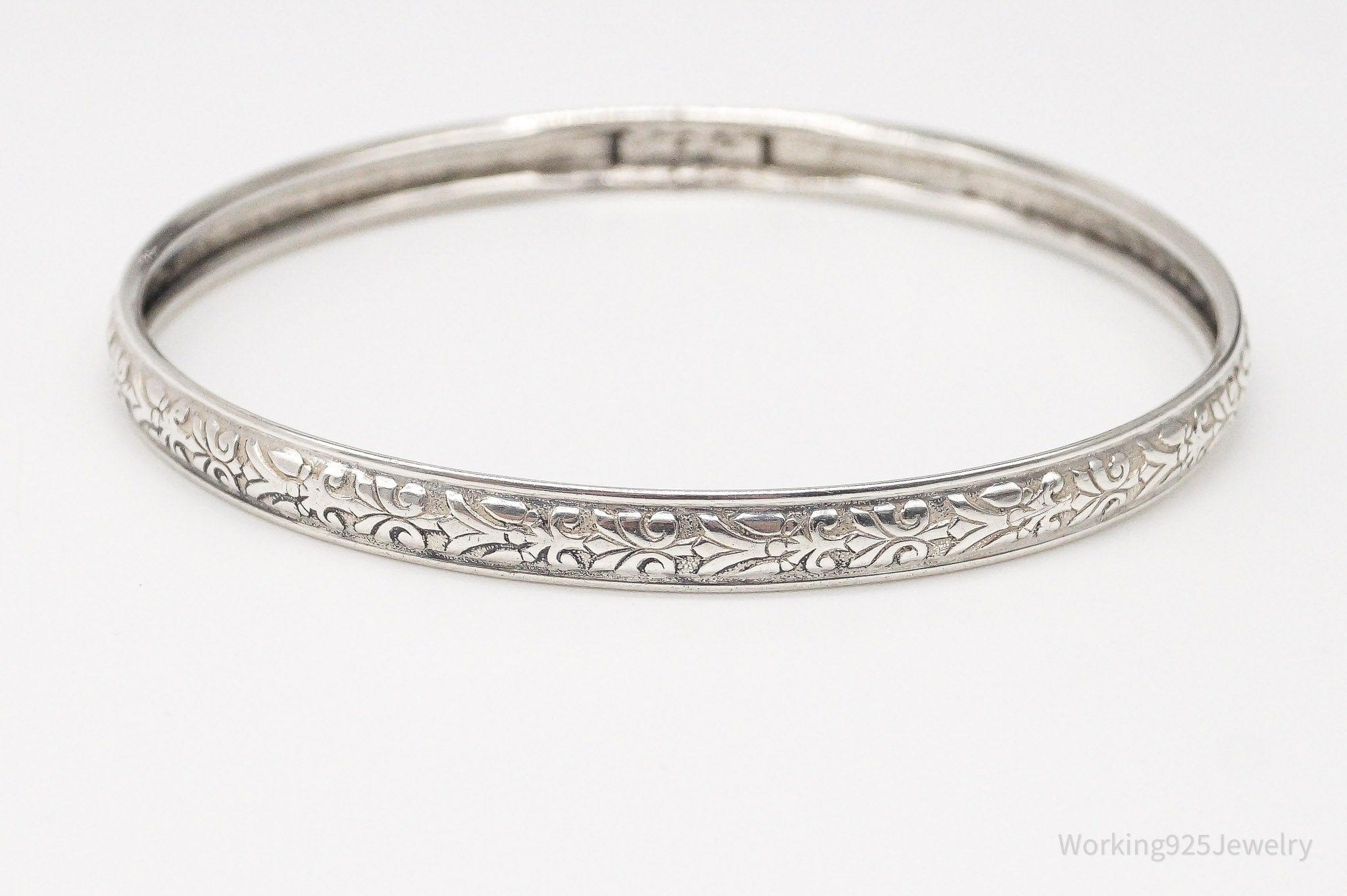 Antique Designer Danecraft Sterling Silver Floral Bangle Bracelet 8"