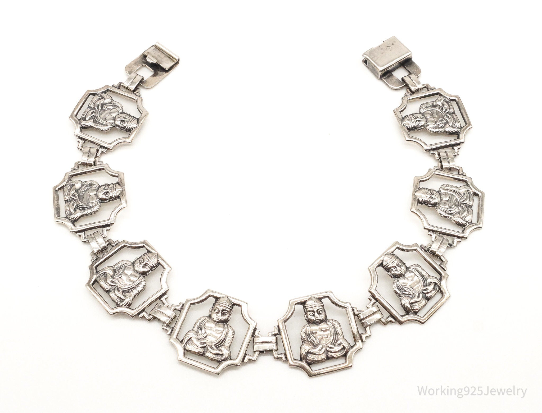 Antique Buddhas Openwork Sterling Silver Bracelet