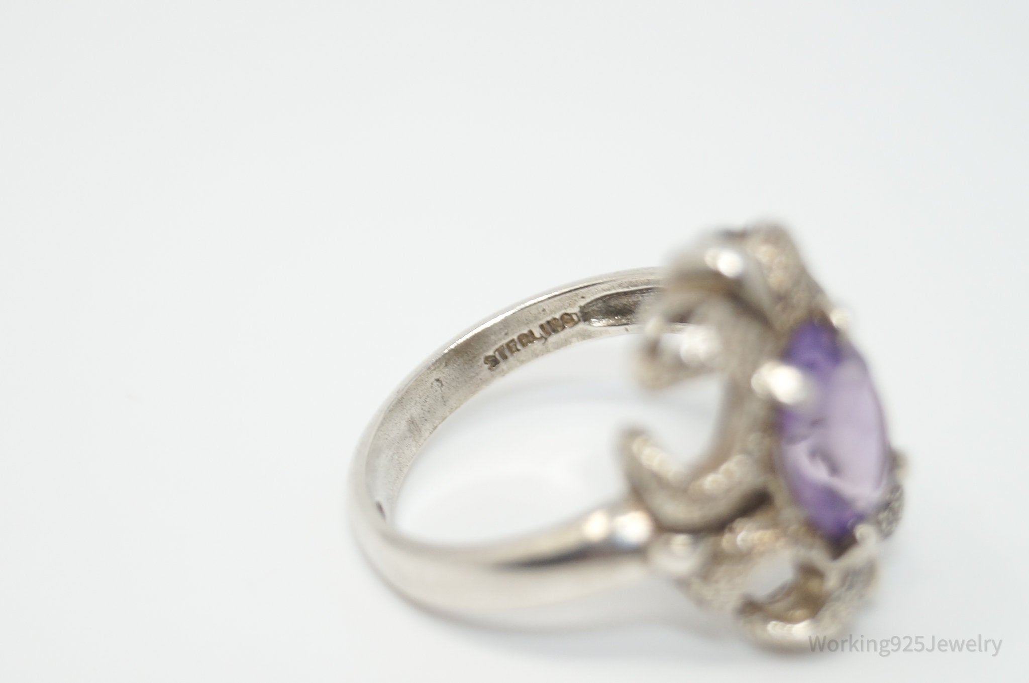 Vintage Designer Kabana KBN Amethyst Sterling Silver Ring - Sz 8