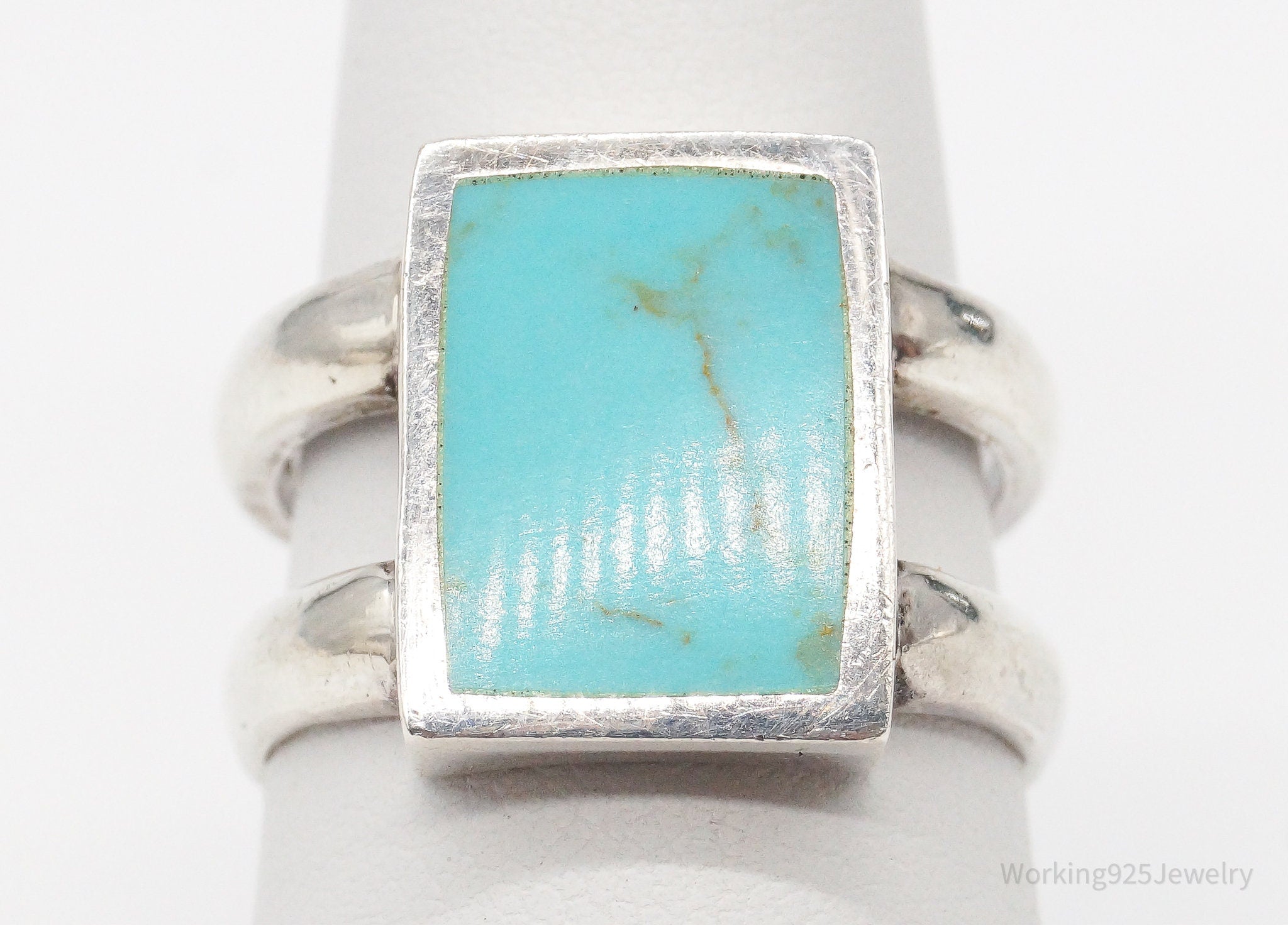 Vintage Designer FAS Faux Turquoise Sterling Silver Ring - Size 7