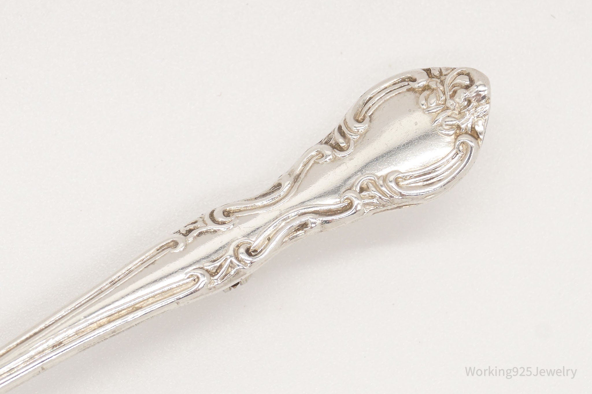 Antique Repousse Sterling Silver Spoon Brooch Pin