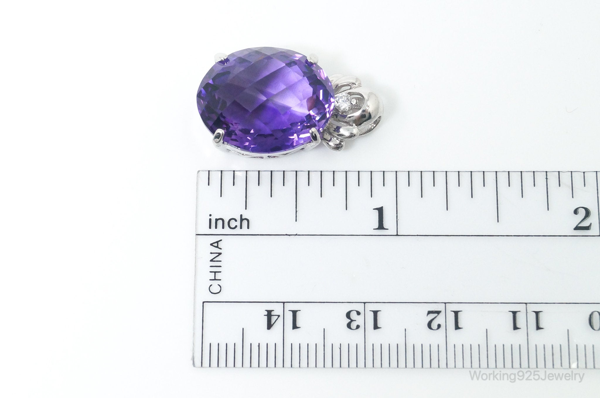 Vintage Amethyst Cubic Zirconia Sterling Silver Necklace Pendant