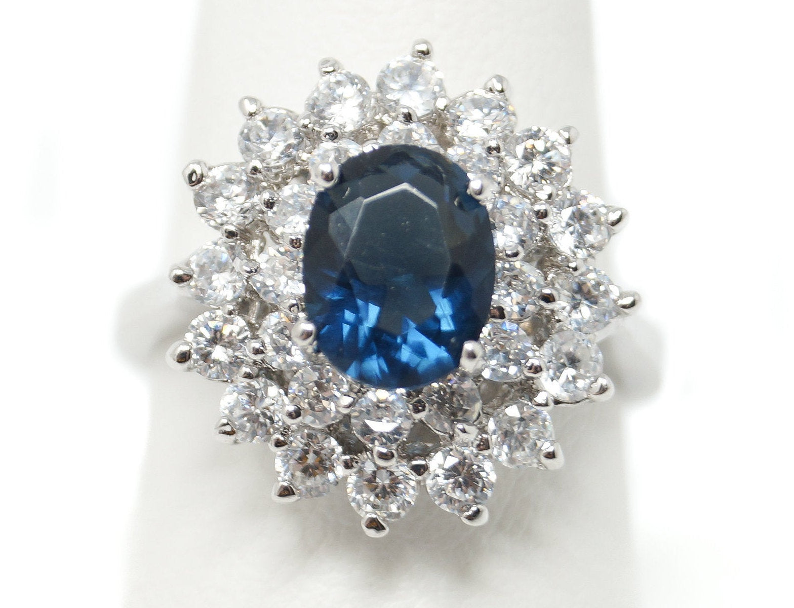 X Vintage Style Blue Sapphire CZ GOLD Plated Sterling Silver Ring - Size 8.75