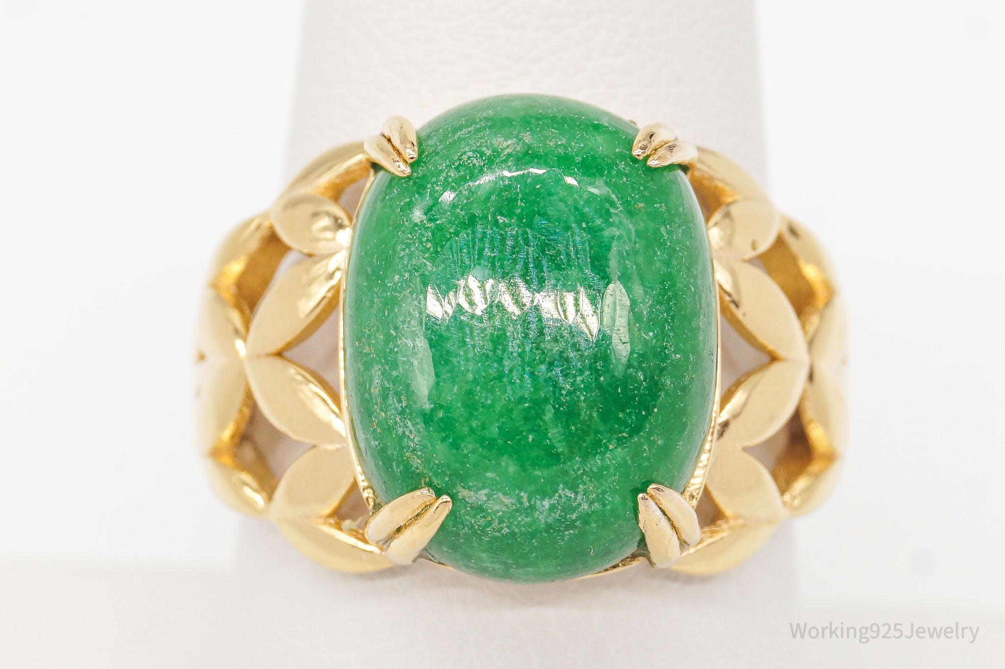 BBJ Green Jadeite 18K Yellow Gold Over Sterling Silver Ring - Size 8.75