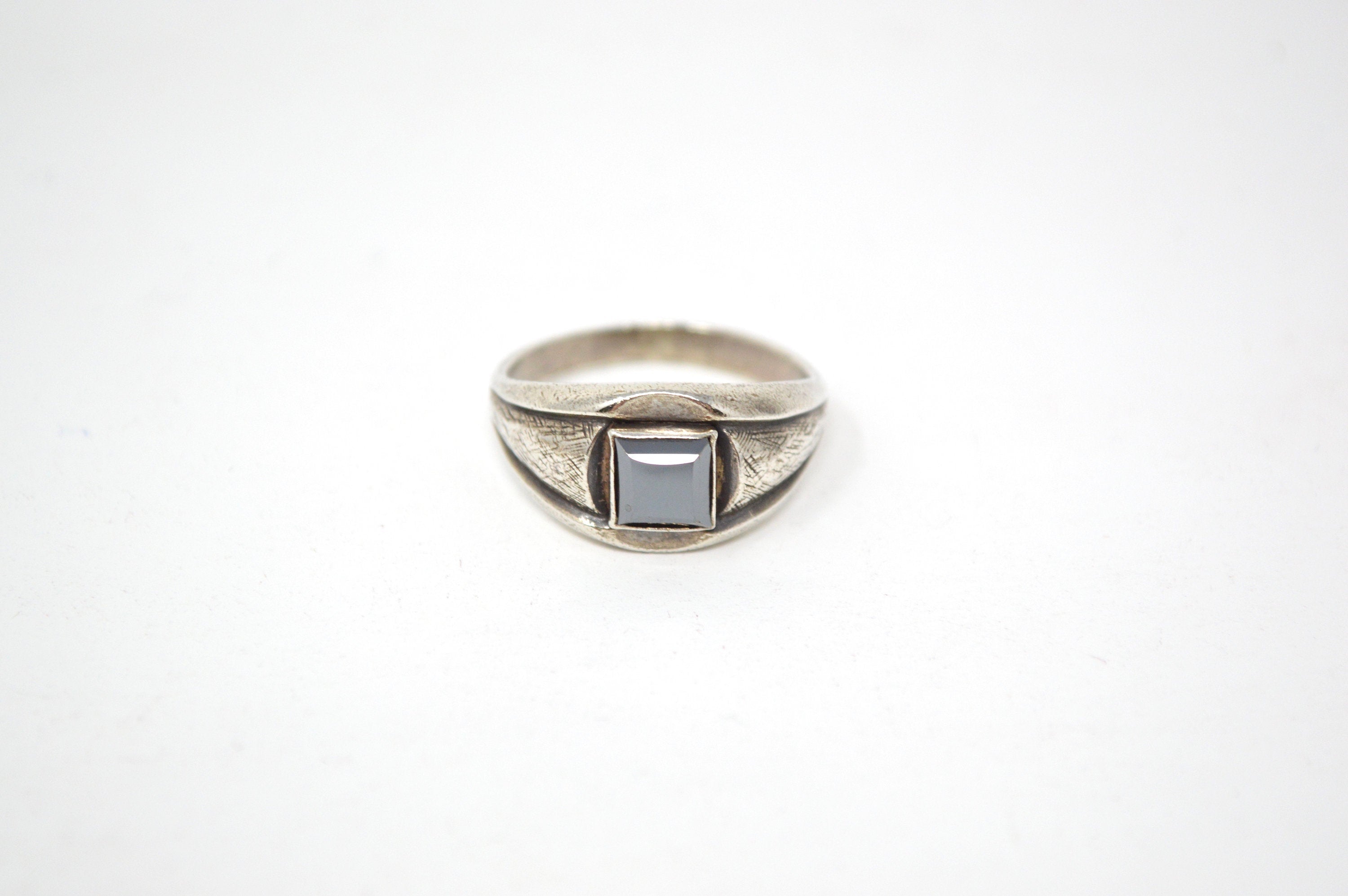 Vintage Designer Bell Trading Post Hematite Sterling Silver Ring - Size 9.75