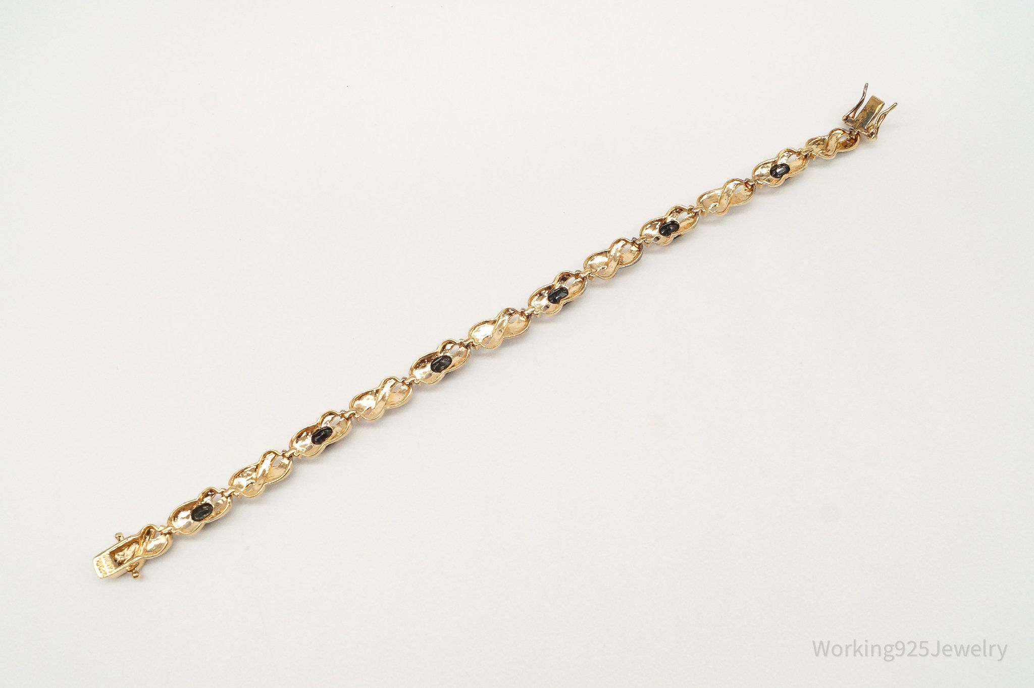 Designer Ross Simons Sapphires One Diamond 18Kt Gold Vermeil Sterl. Sil Bracelet