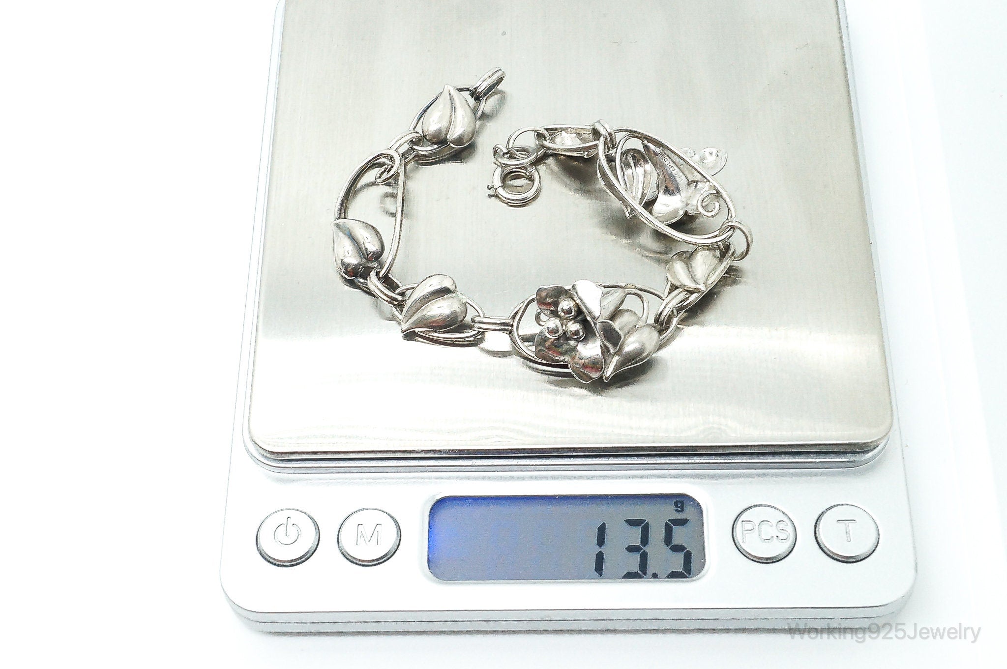 Antique Designer A-Z Flowers Sterling Silver Bracelet