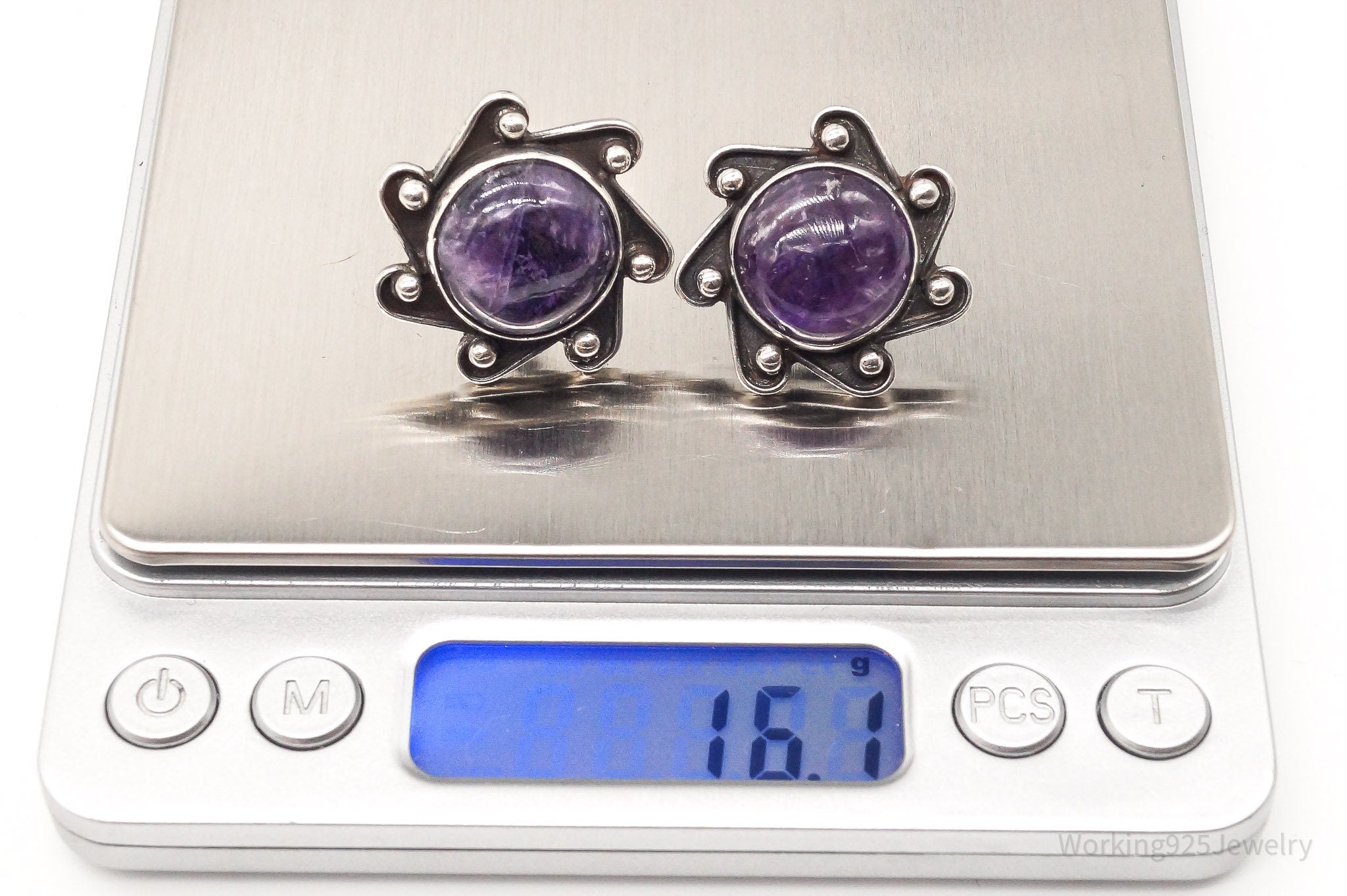 RARE Vintage Mexico Designer Carmen Beckmann Amethyst Sterling Silver Earrings