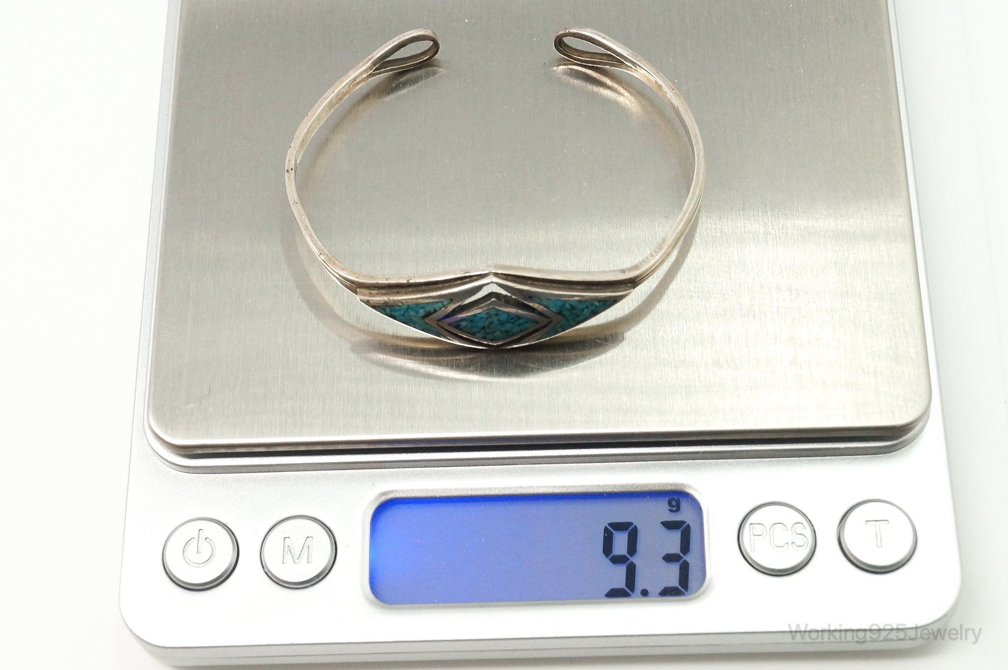 Vintage Handmade Native American Turquoise Sterling Silver Cuff Bracelet