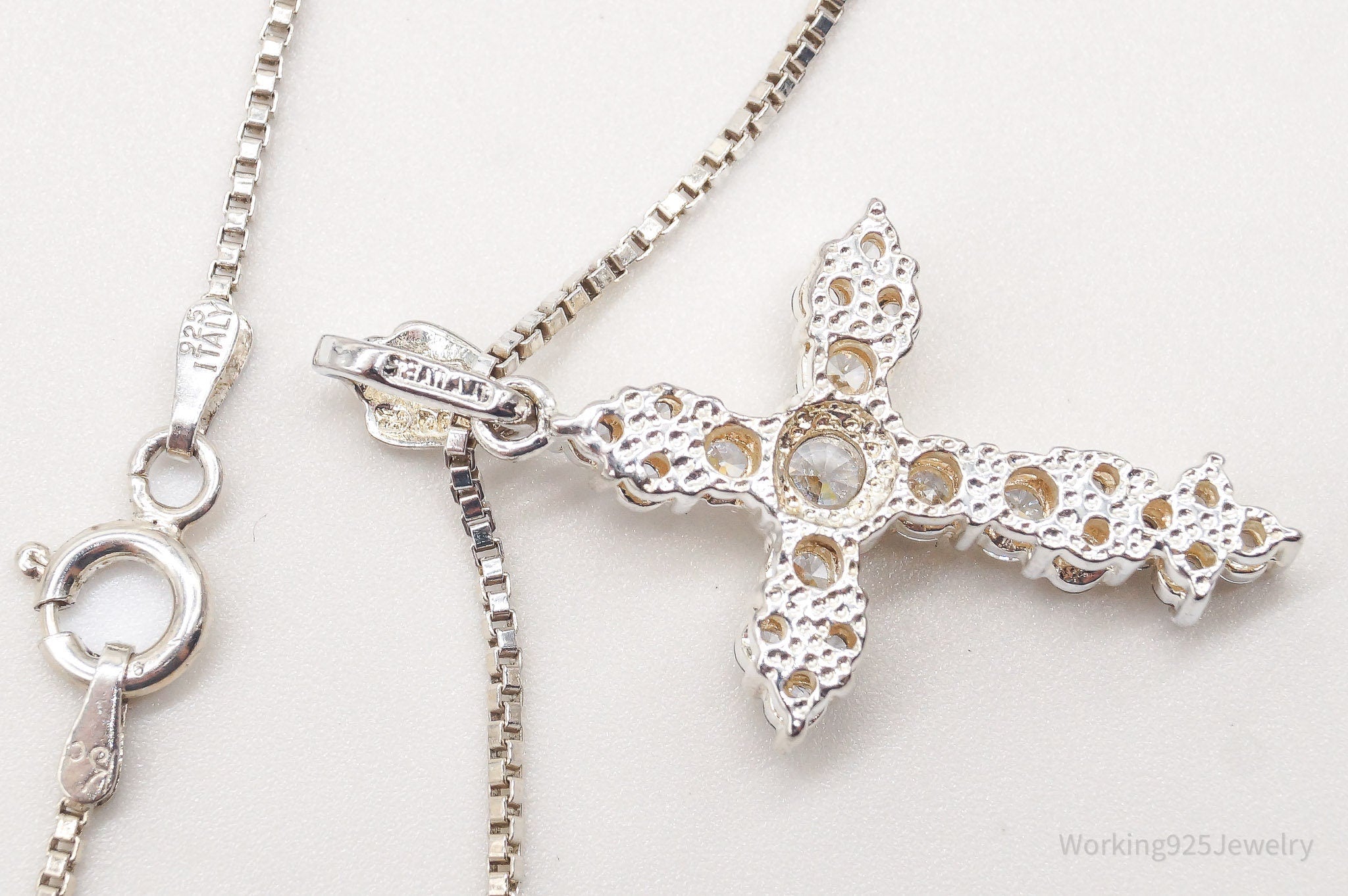 Vintage Cubic Zirconia Cross Sterling Silver Necklace