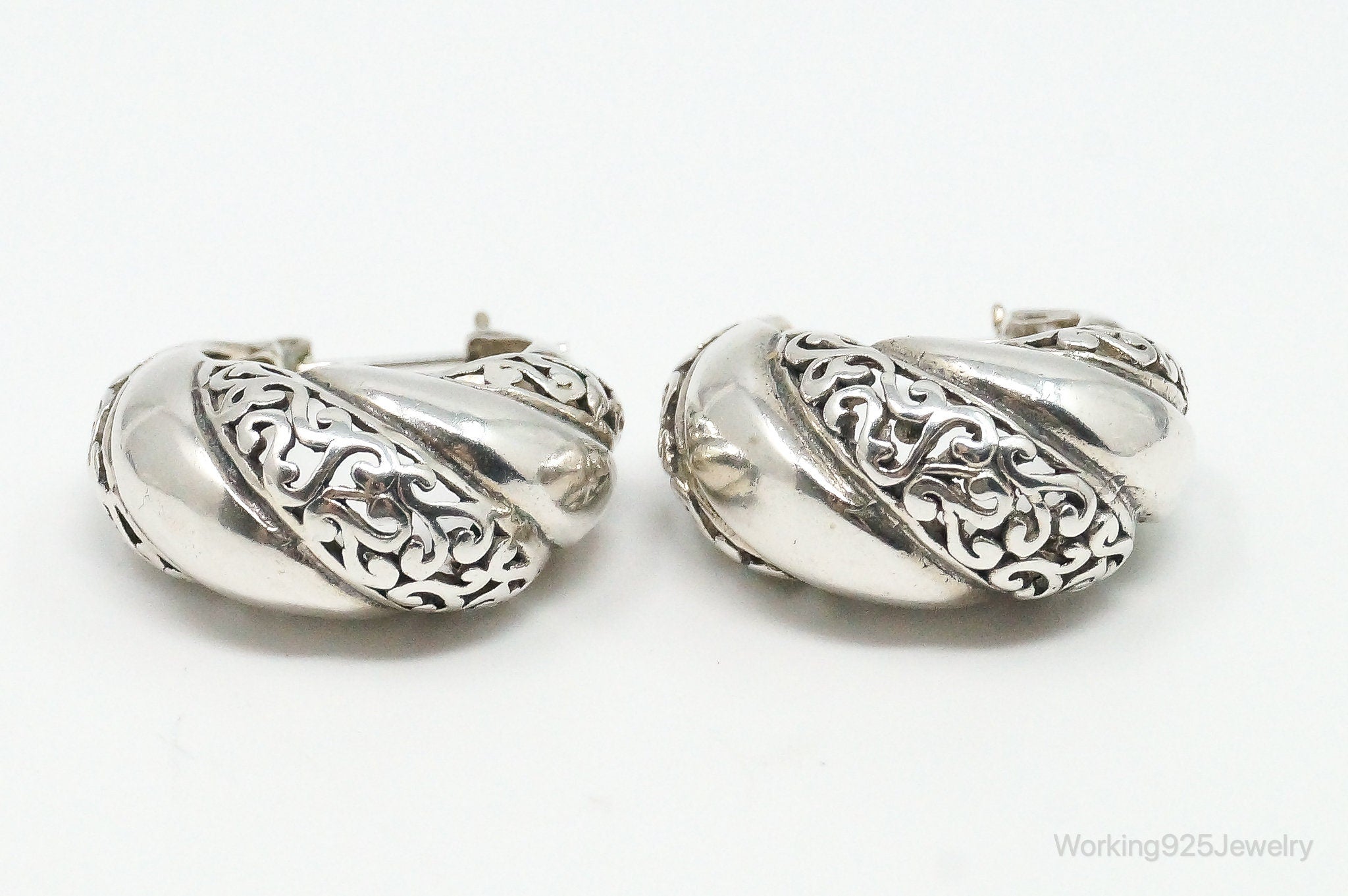 Vintage Bali Inspired Scroll Sterling Silver Earrings