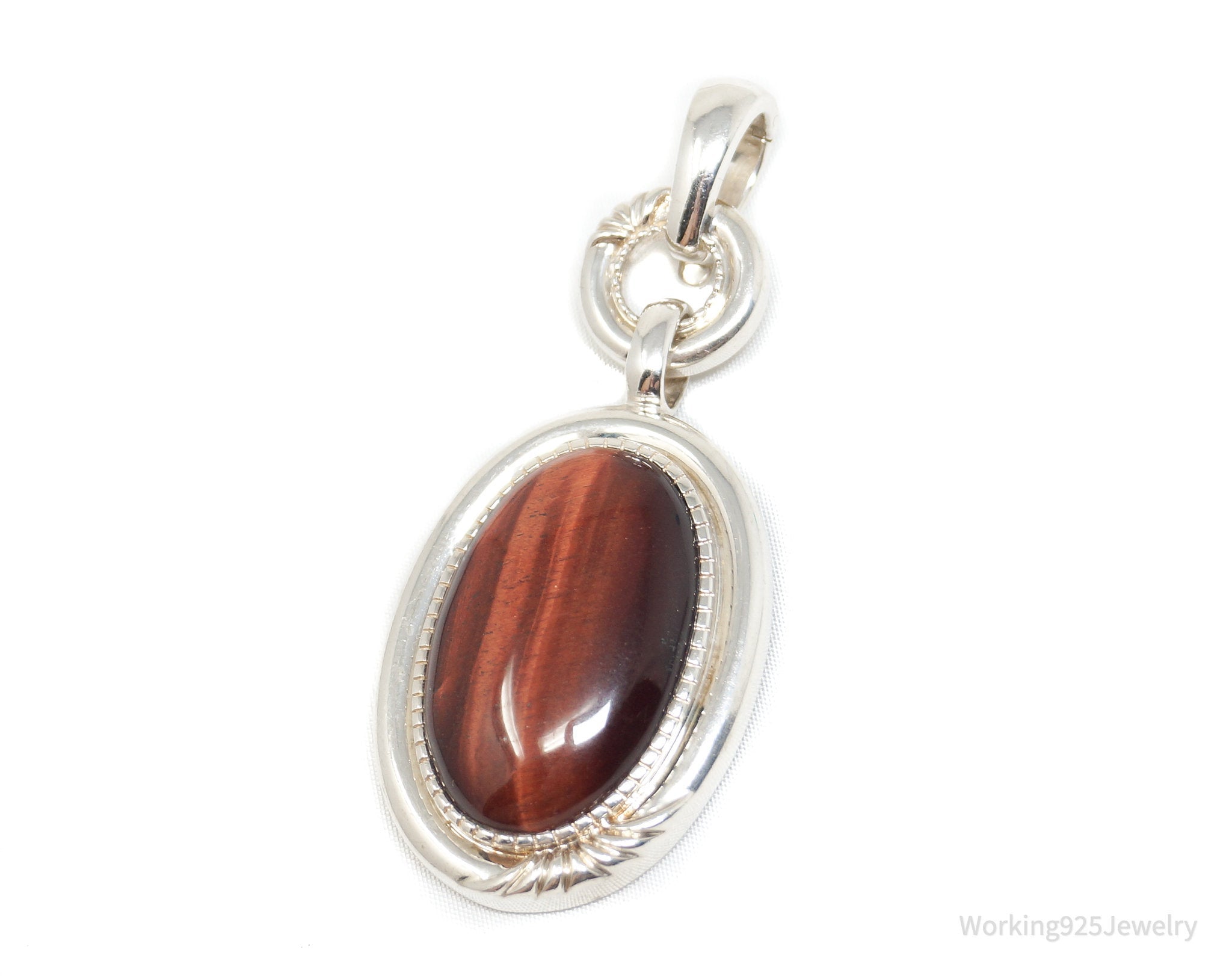 Vintage Designer Whitney Kelly Red Tigers Eye Sterling Silver Necklace Pendant