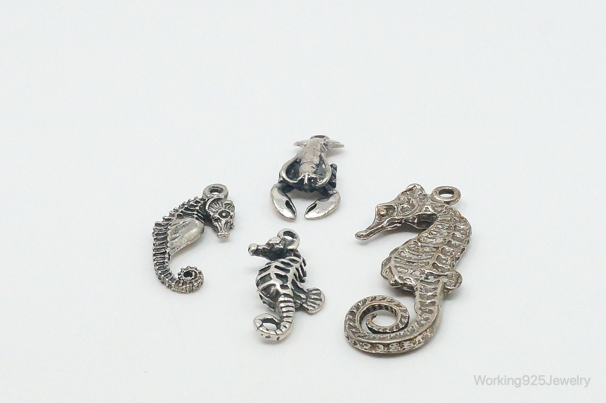 Vintage Antique Seahorses Lobster Ocean Sea Life Sterling Silver Charms Lot