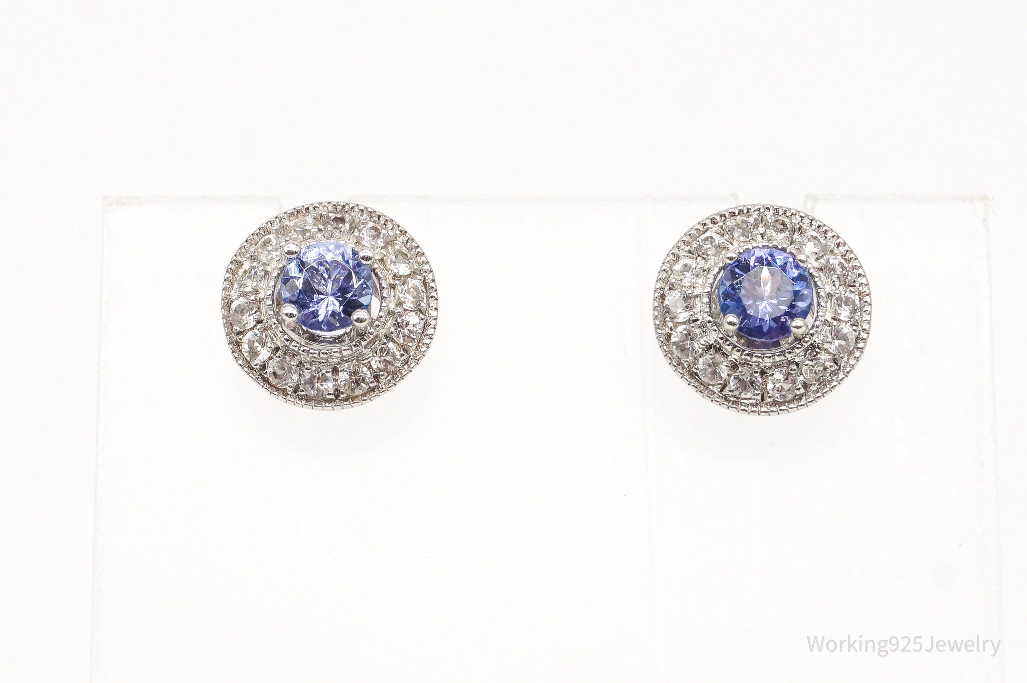 Vintage Iolite Cubic Zirconia Sterling Silver Earrings