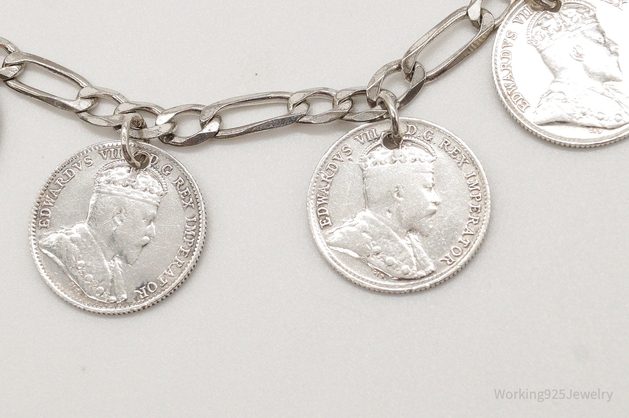 Rare Edward VII Coins Sterling Silver Chain Magnet Clasp Bracelet