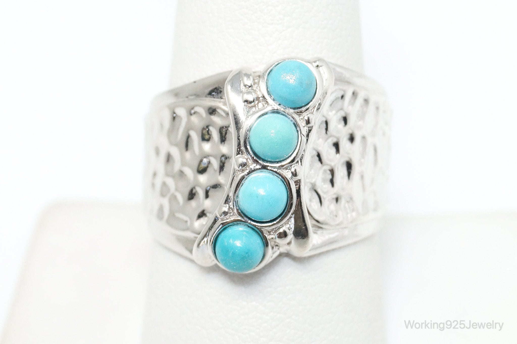 Vintage Designer Felicia Designs Turquoise Sterling Silver Ring - Size 8.75