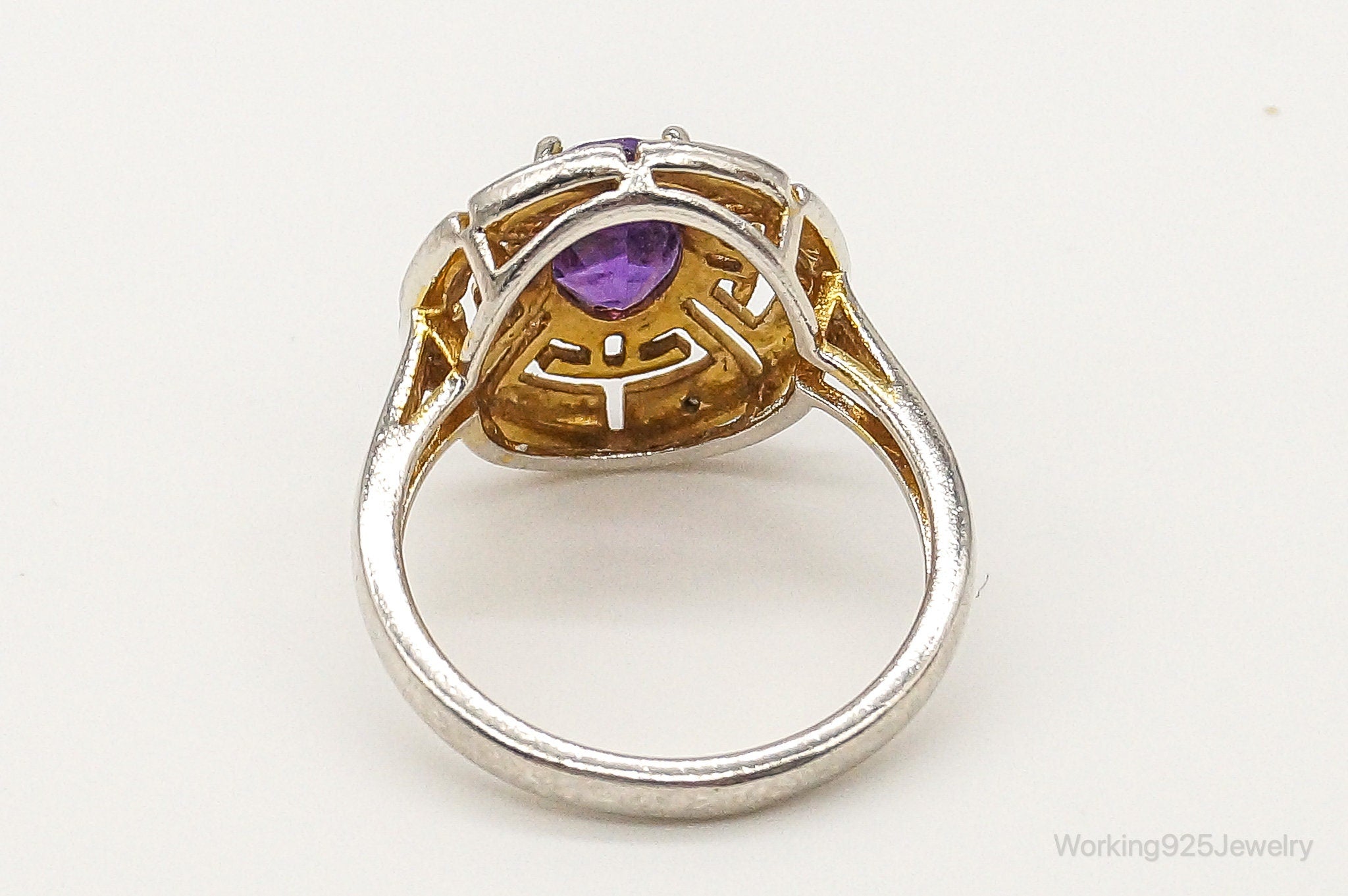 Designer PAJ Amethyst Gold Wash Sterling Silver Ring - Size 6