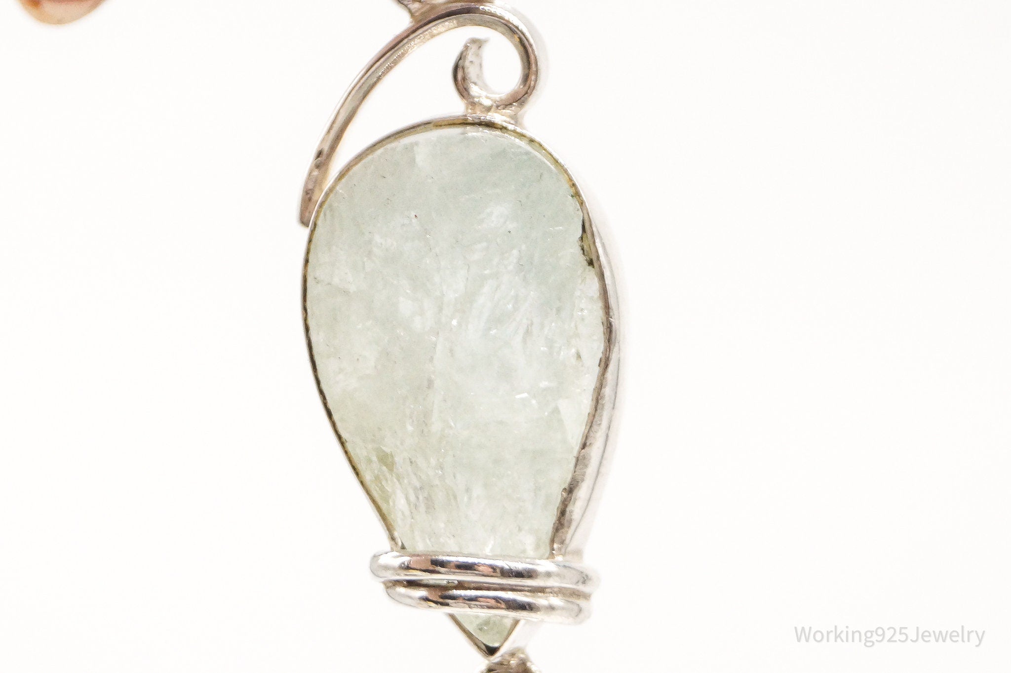 Vintage Designer SJ Large Green Calcite Sterling Silver Pendant