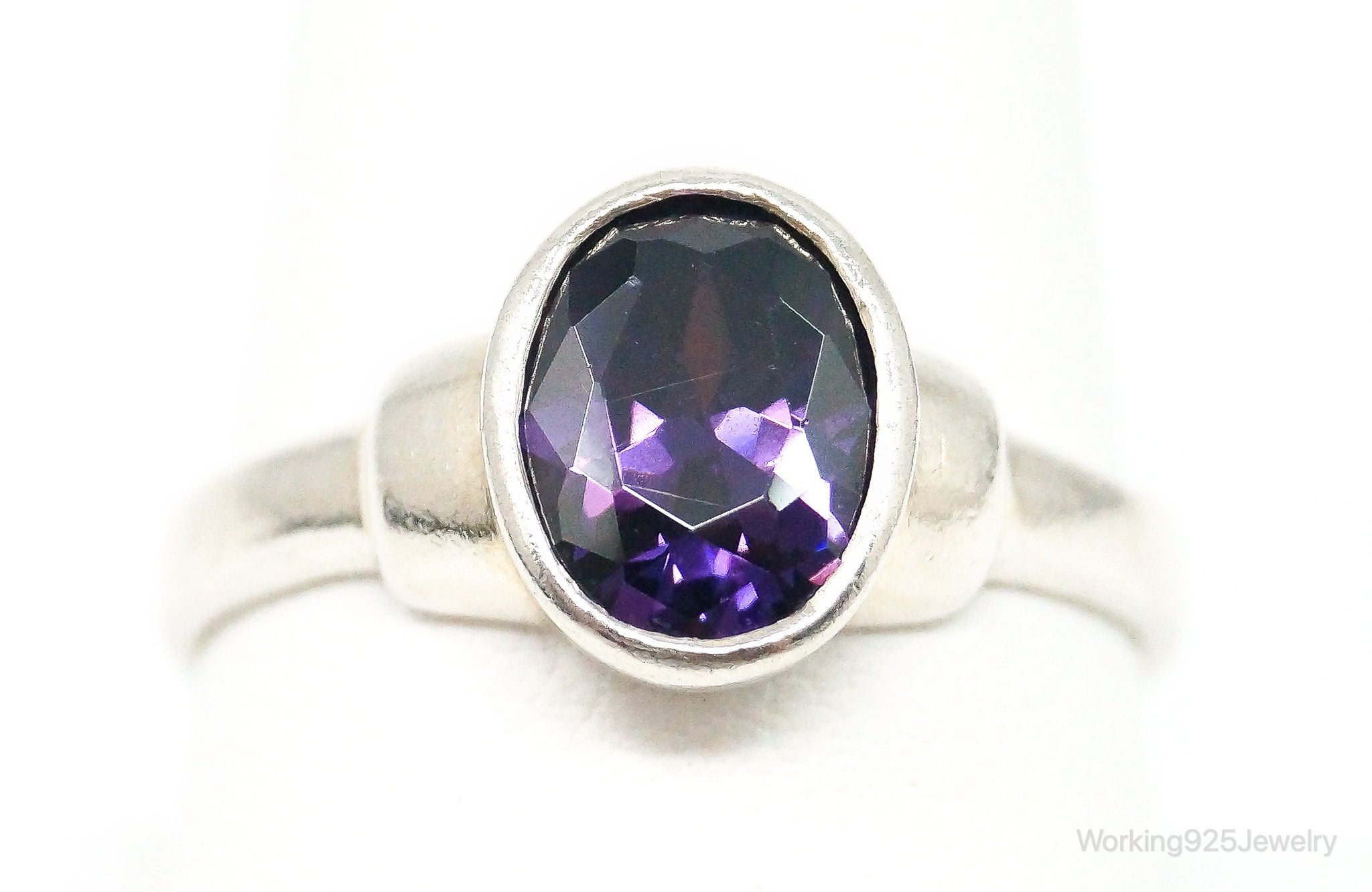 Vintage Amethyst Sterling Silver Ring - Size 9.75