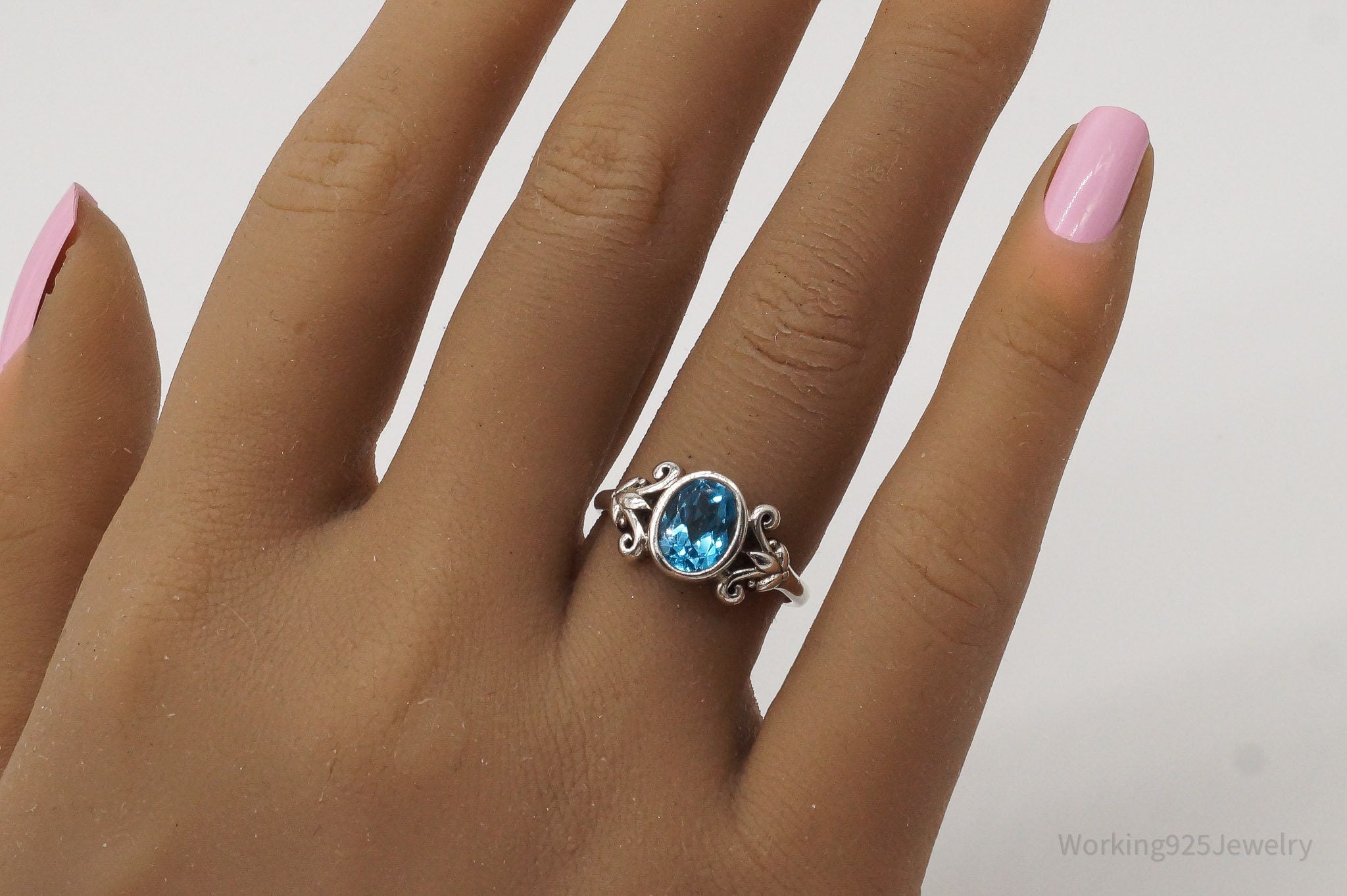 Vintage Blue Topaz Sterling Silver Ring - Size 7