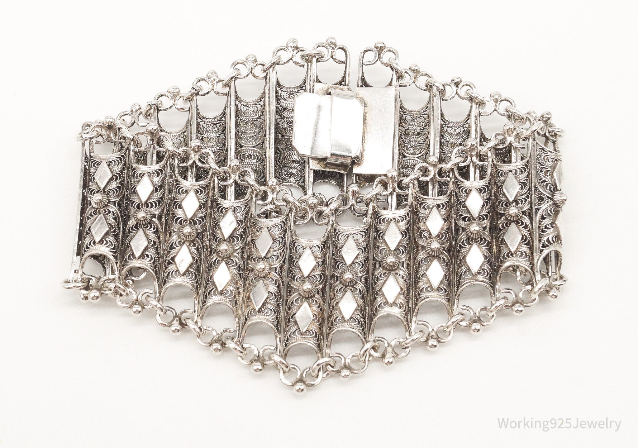 Antique Filigree Ornate Wide 800 Silver Bracelet