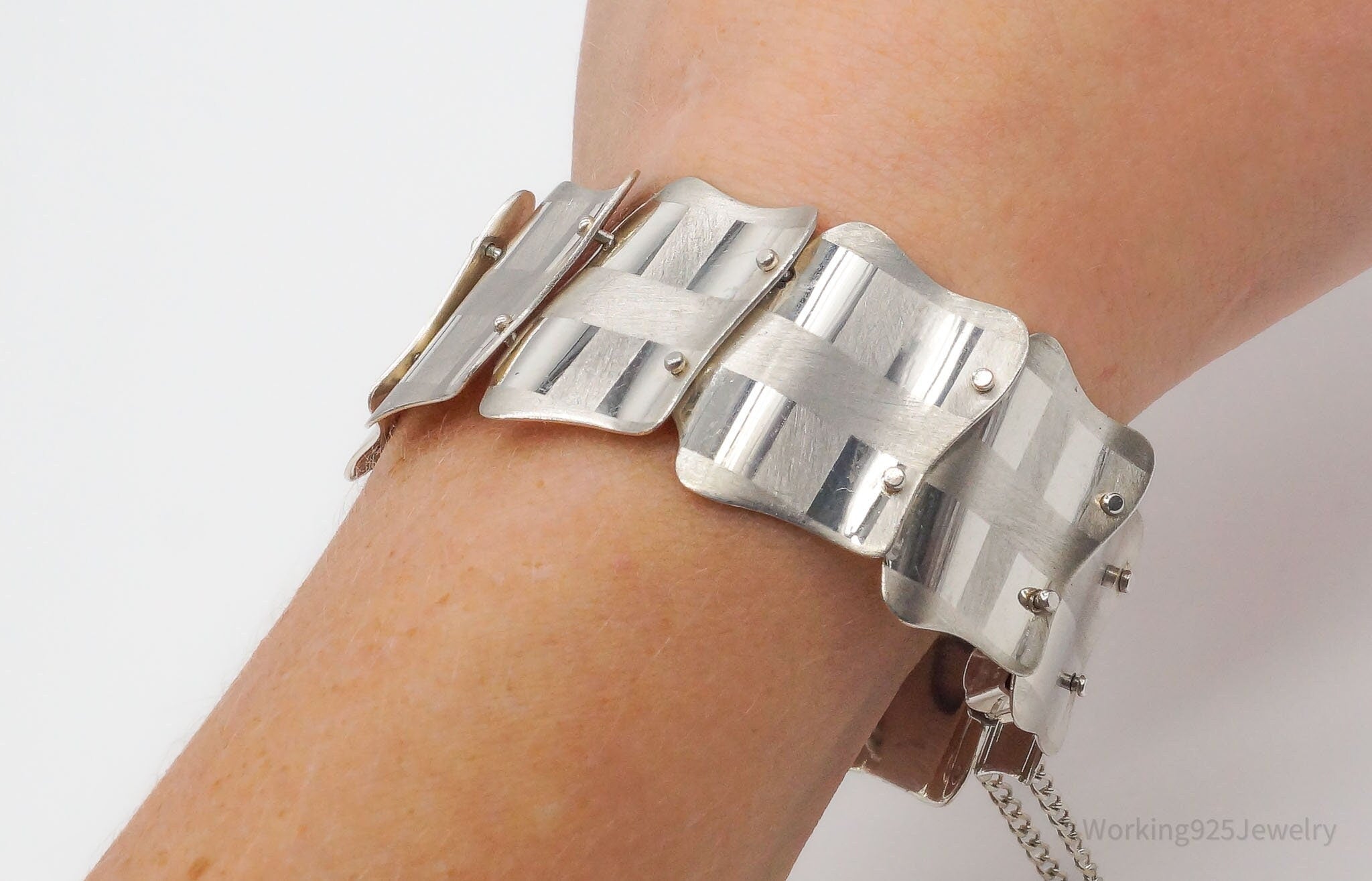 Vintage 1970s Modernist Style Sterling Silver Bracelet