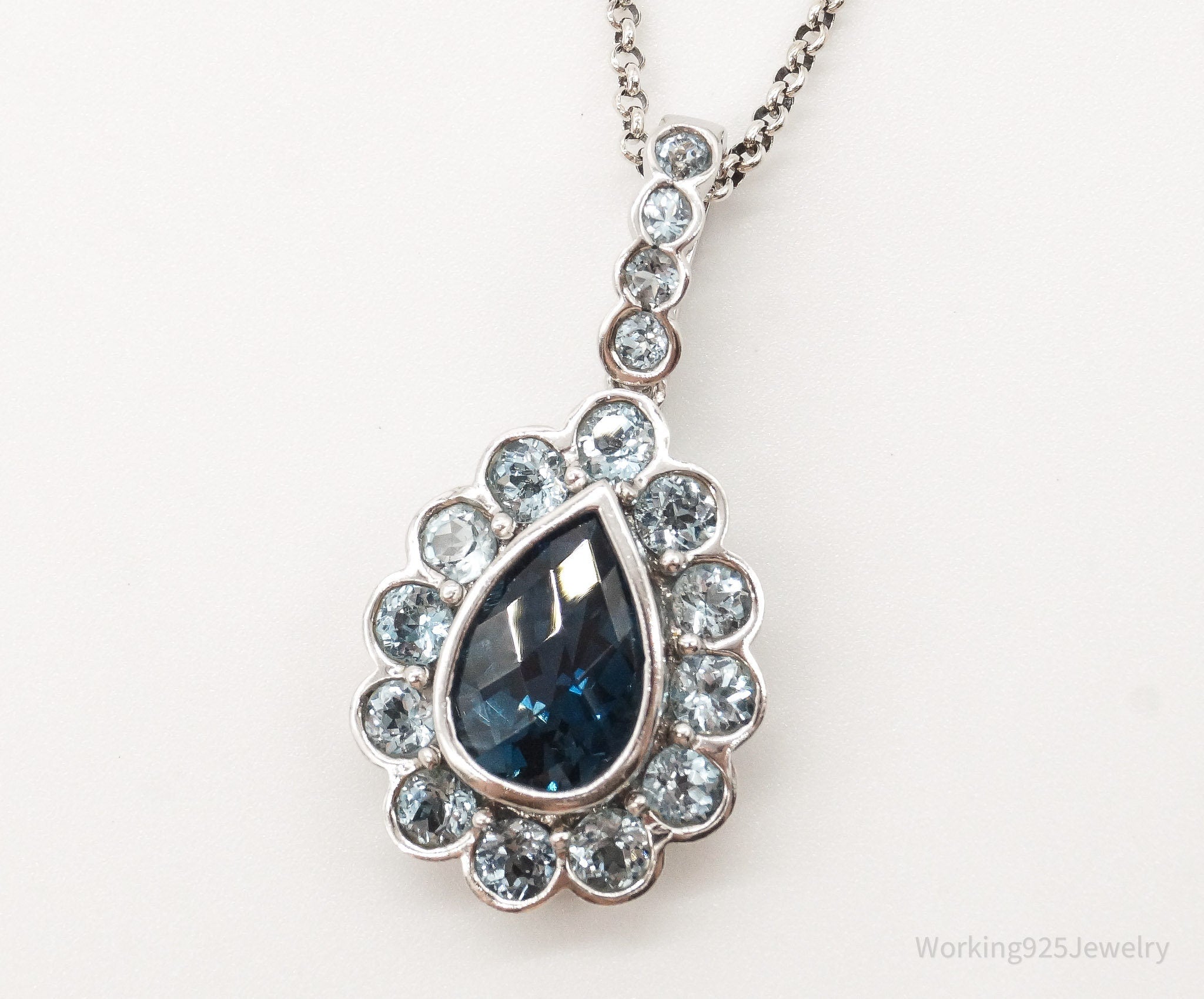 Vintage Blue Topaz Sterling Silver Necklace