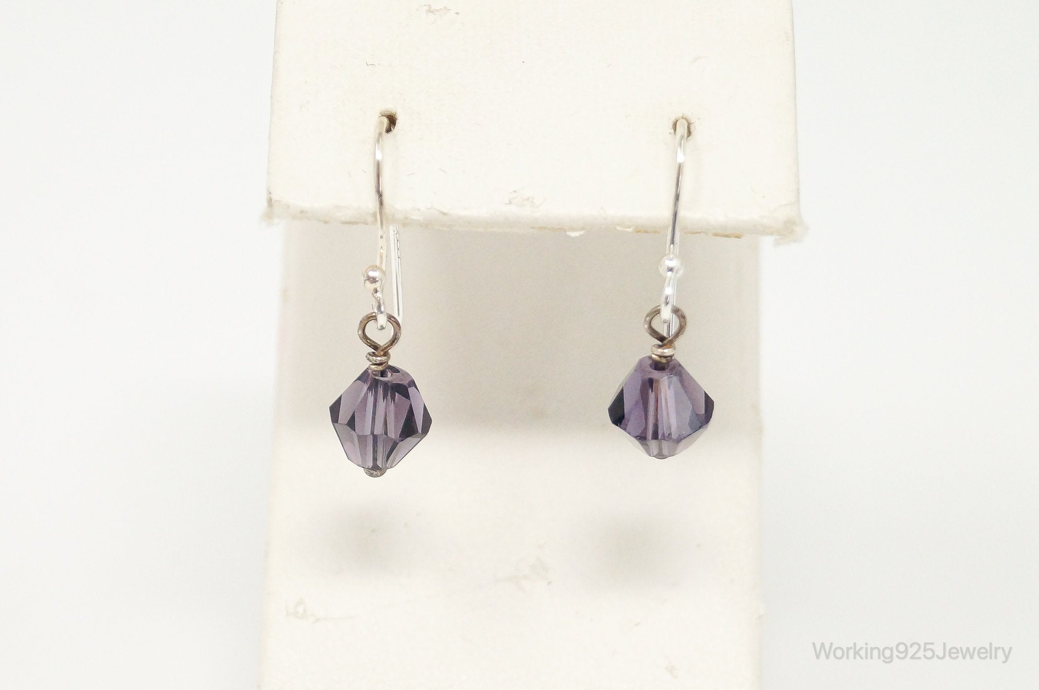 Purple Crystal Bead Modern Sterling Silver Earrings