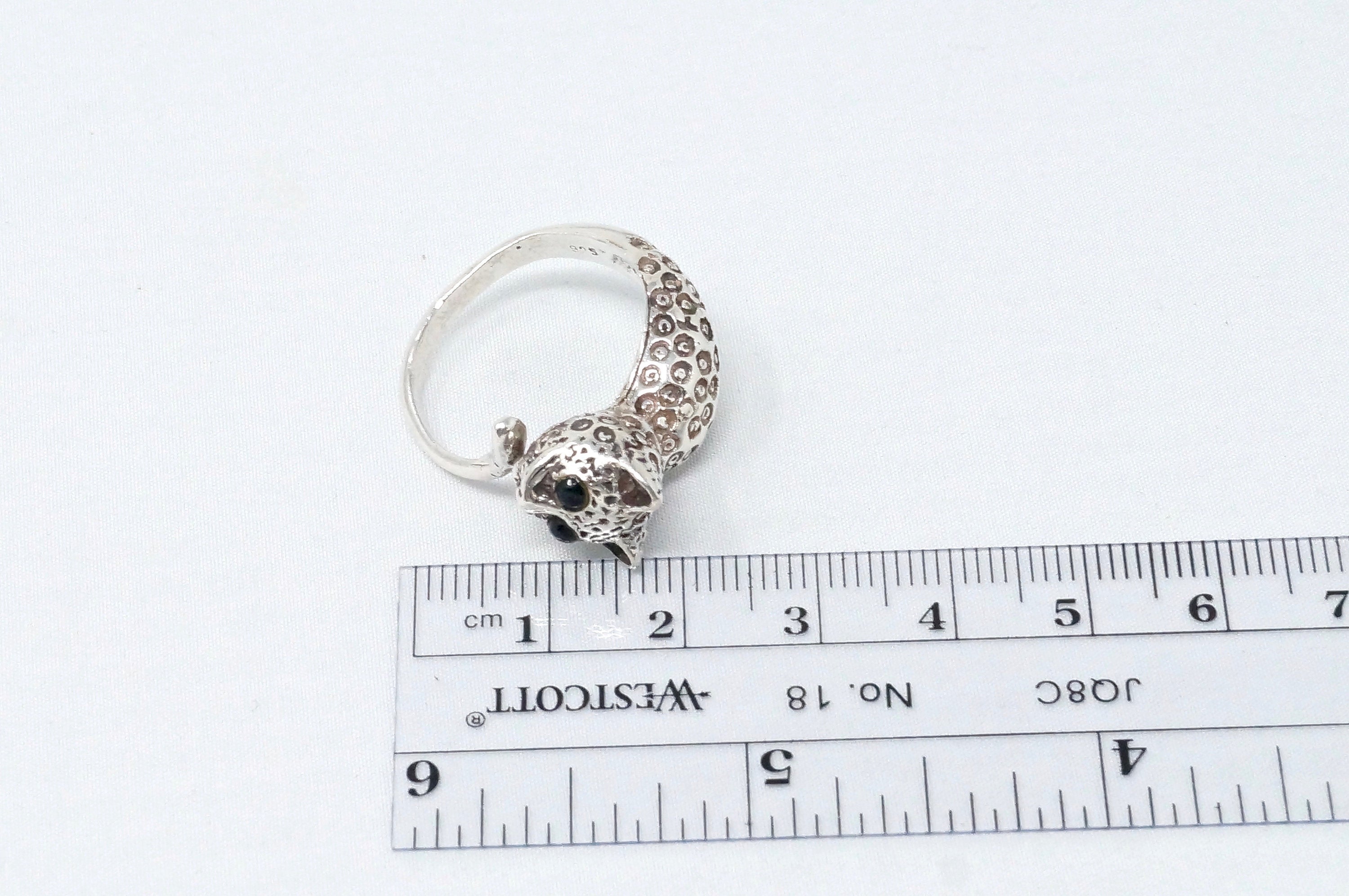 Vintage Black Onyx Cat Lover Kitty Kitten Sterling Silver Wrap Ring Size 8.75