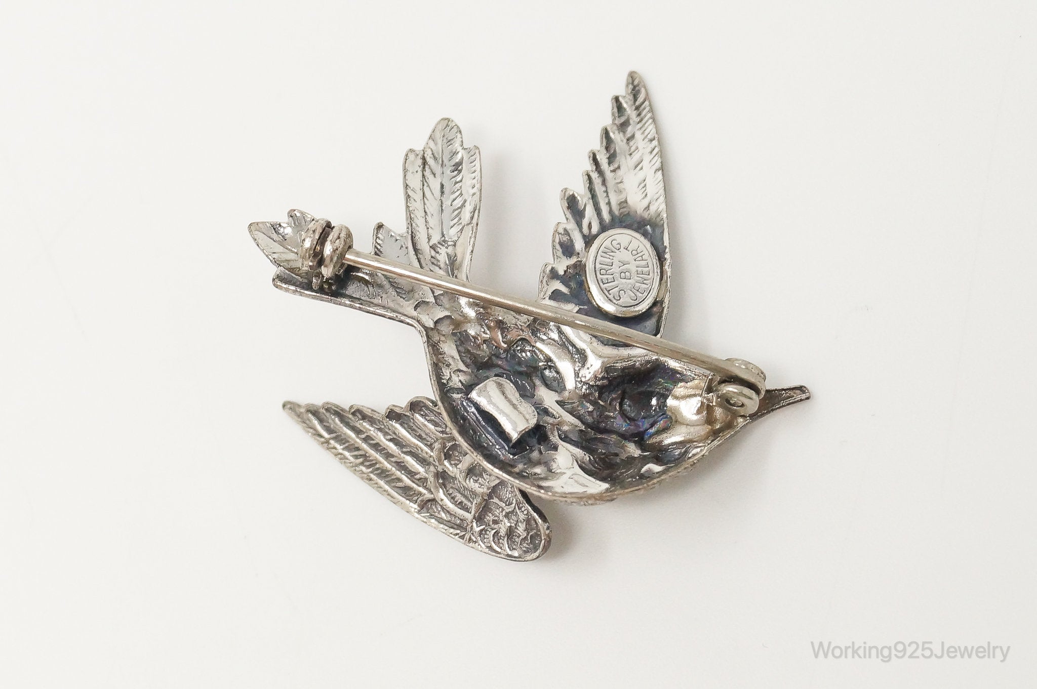 Vintage Designer JewelArt Humming Bird Sterling Silver Brooch Pin