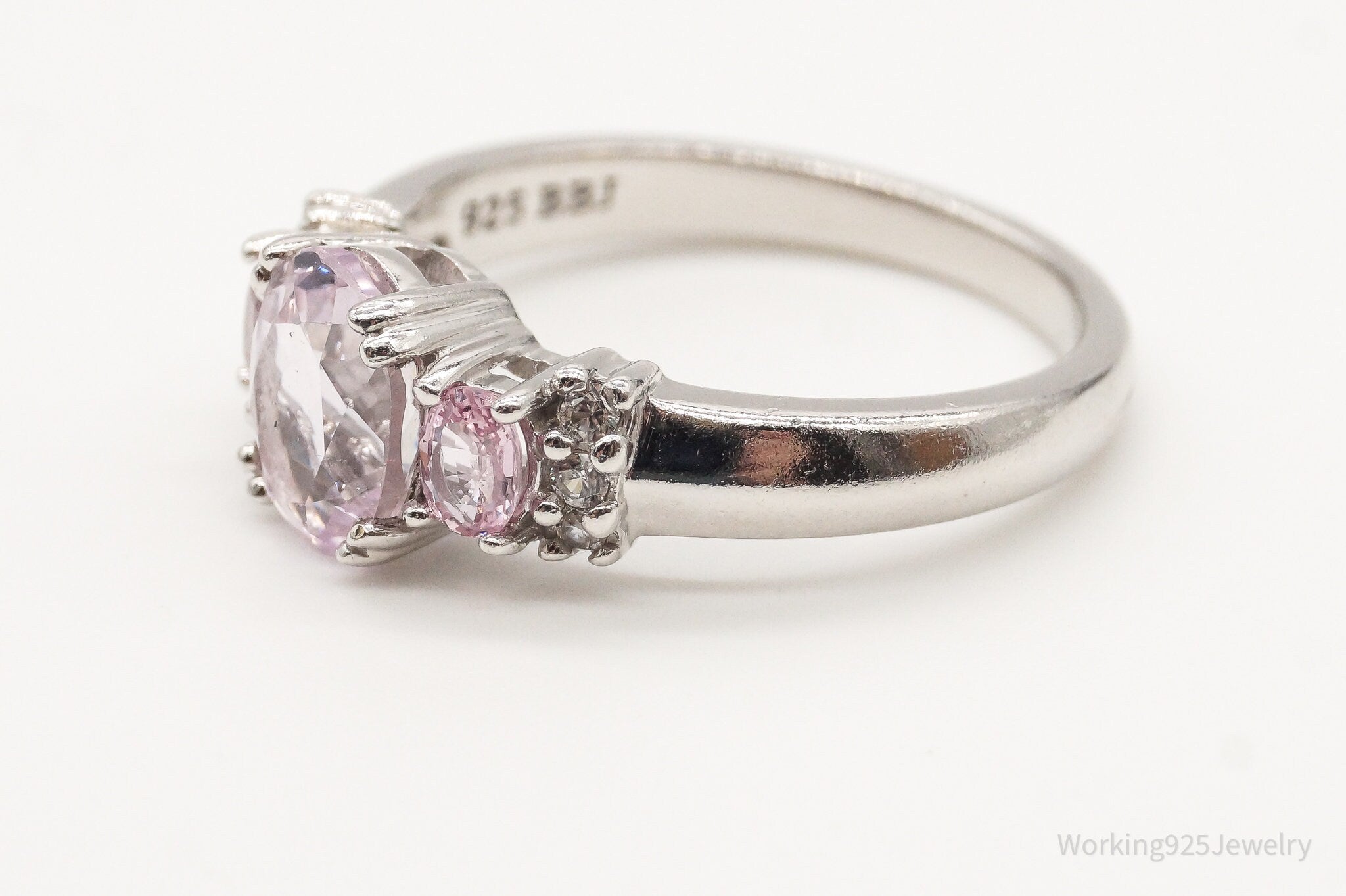 Pink Kunzite Pink Sapphire Cubic Zirconia Rhodium Sterling Silver Ring SZ 7.5