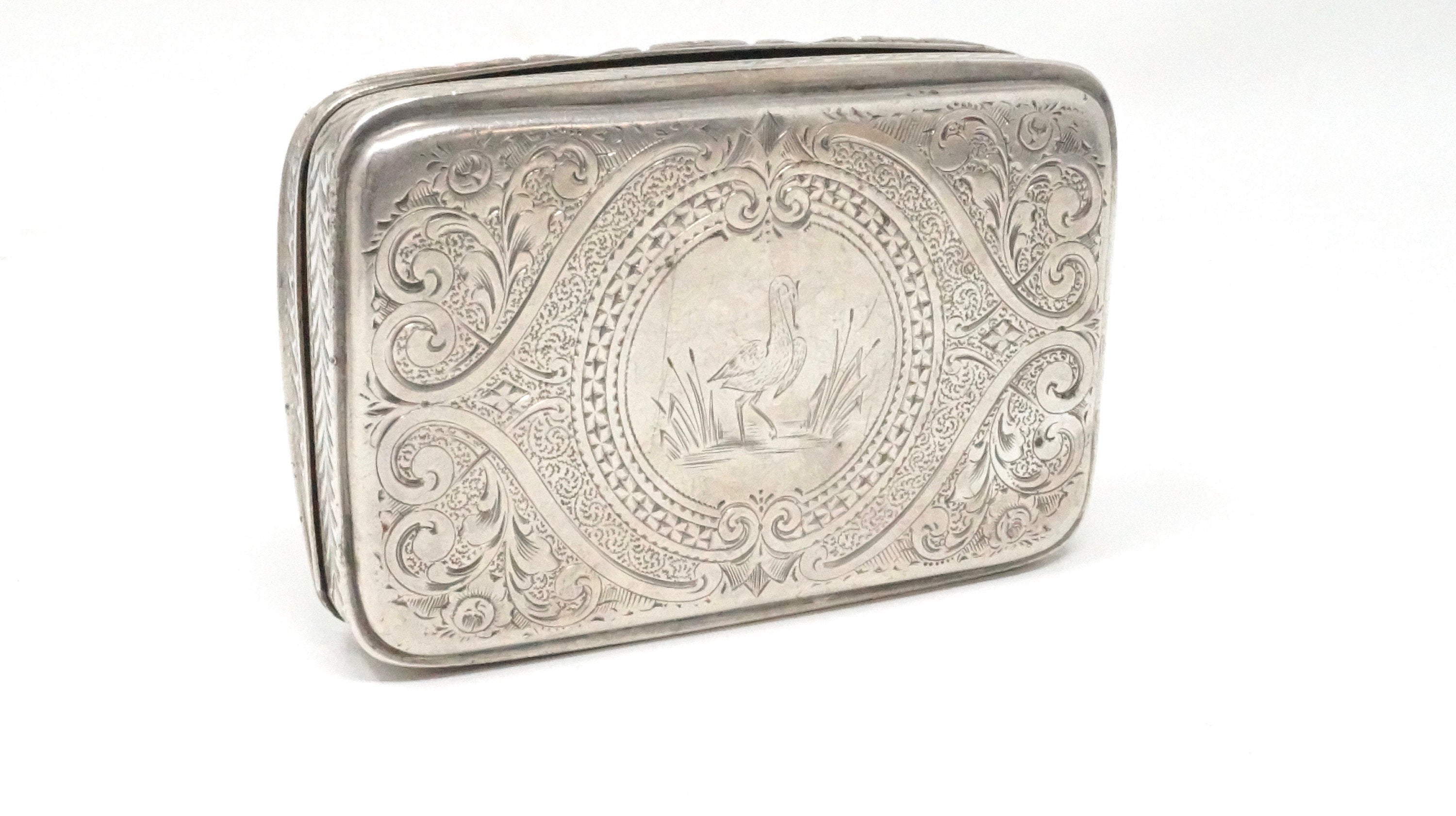 19th Century 1868 Victorian Art Nouveau Ornate Snuff Box Sterling Silver