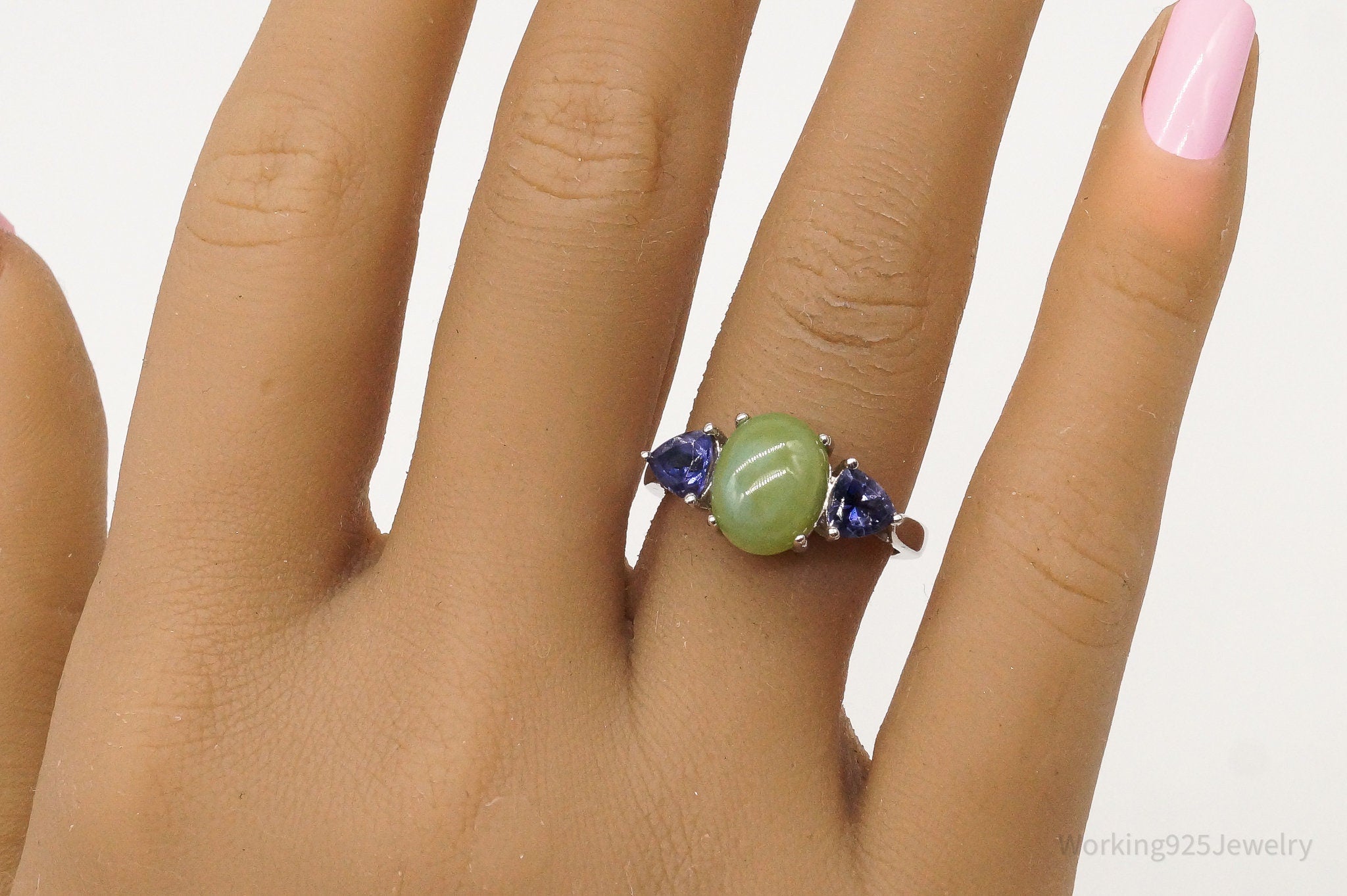 Vintage Jade Iolite Sterling Silver Ring - Size 7.25