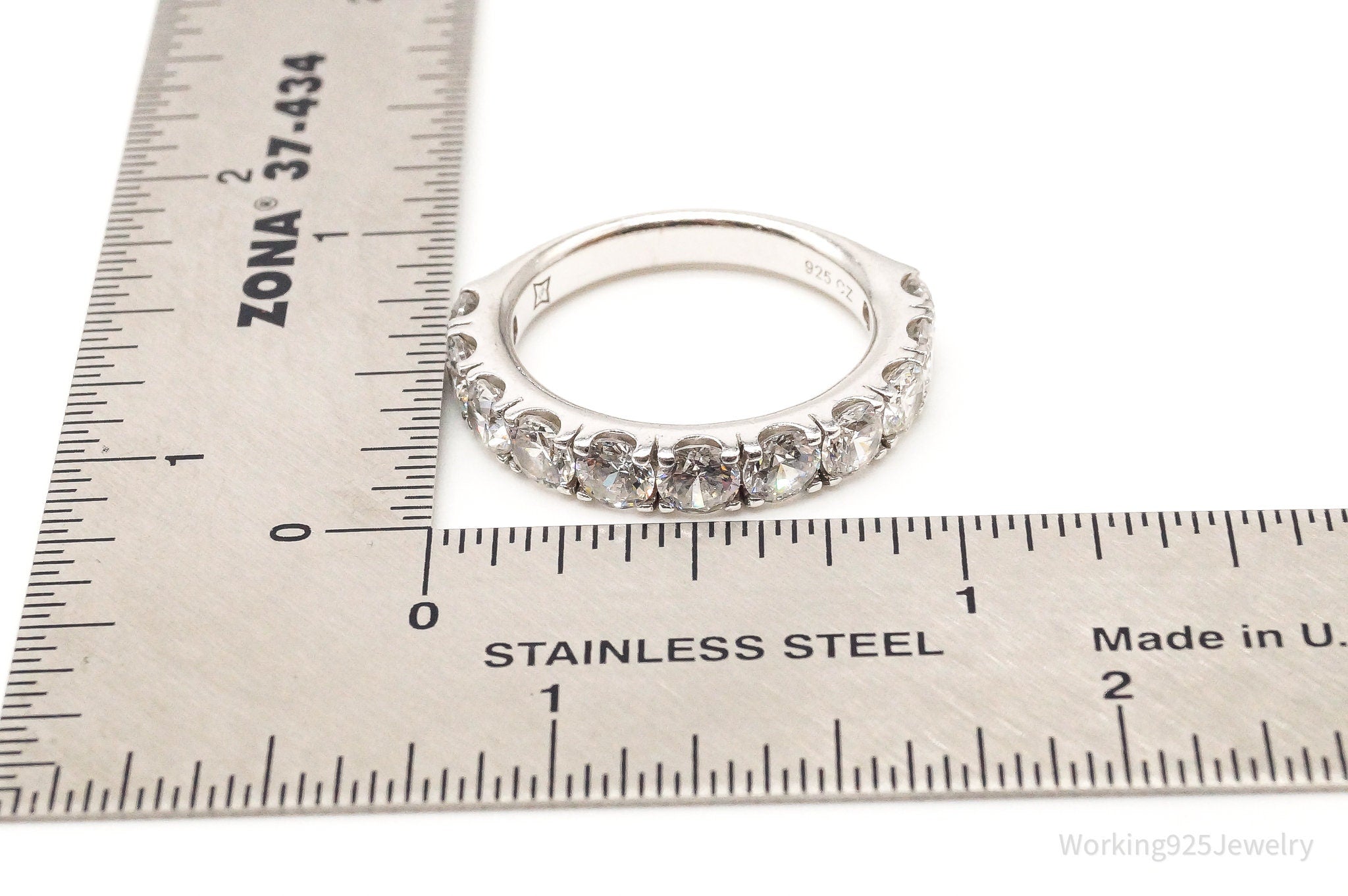 Vintage Cubic Zirconia Sterling Silver Band Ring - Size 8