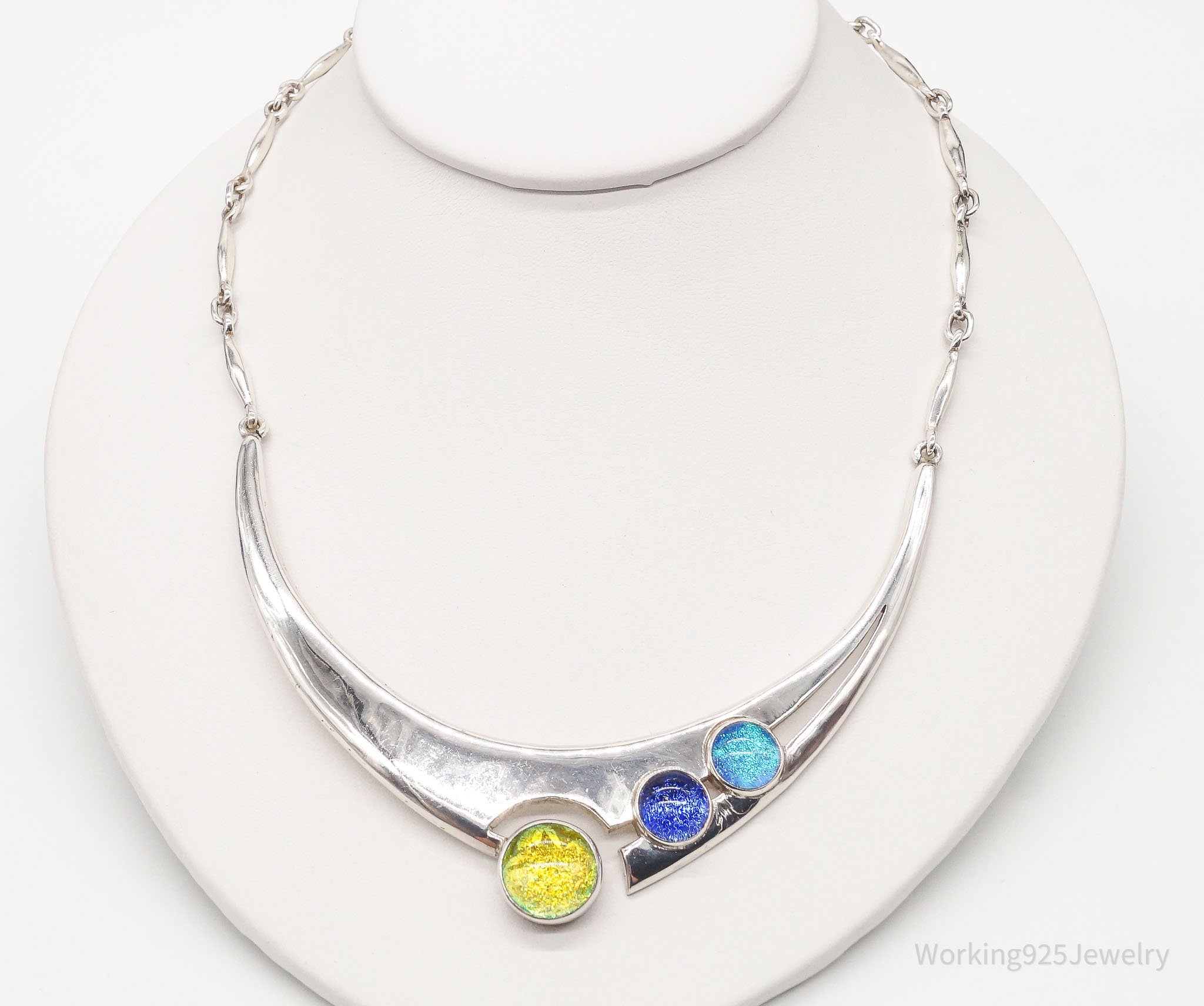 Designer Sheri Liebert Dichroic Glass Modernist Sterling Silver Necklace