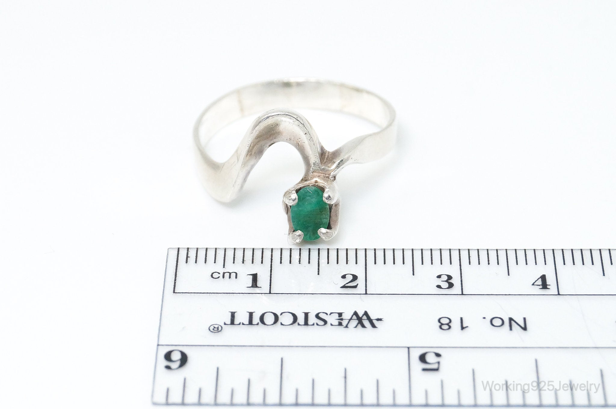 Vintage Emerald Modernist Sterling Silver Ring - SZ 11.75