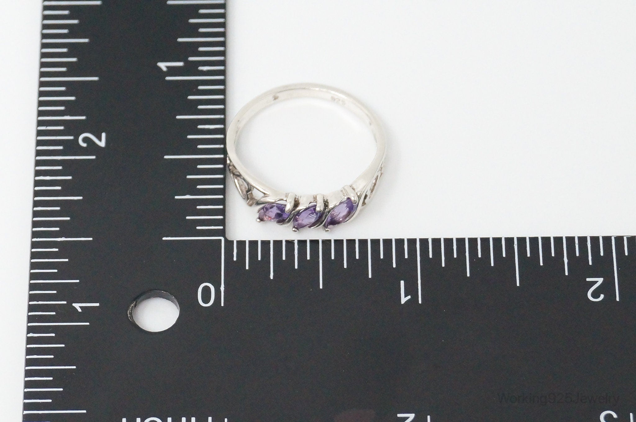 Vintage Amethyst Cut Out Hearts Sterling Silver Ring - Size 8.75